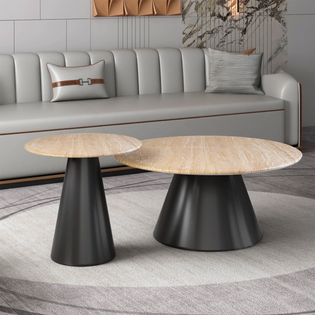 Travertine Top and Stainless Steel Base Coffee Table PZ-C08-B - Coffee tables - ebarza Furniture UAE | Shop Modern Furniture in Abu Dhabi & Dubai - مفروشات ايبازرا في الامارات | تسوق اثاث عصري وديكورات مميزة في دبي وابوظبي