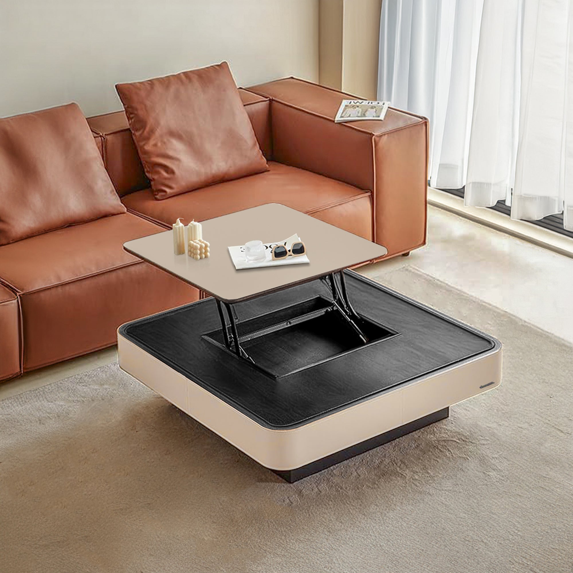 Saddle Leather Veneer Coffee Table MLL-D110 - Coffee Tables - ebarza Furniture UAE | Shop Modern Furniture in Abu Dhabi & Dubai - مفروشات ايبازرا في الامارات | تسوق اثاث عصري وديكورات مميزة في دبي وابوظبي
