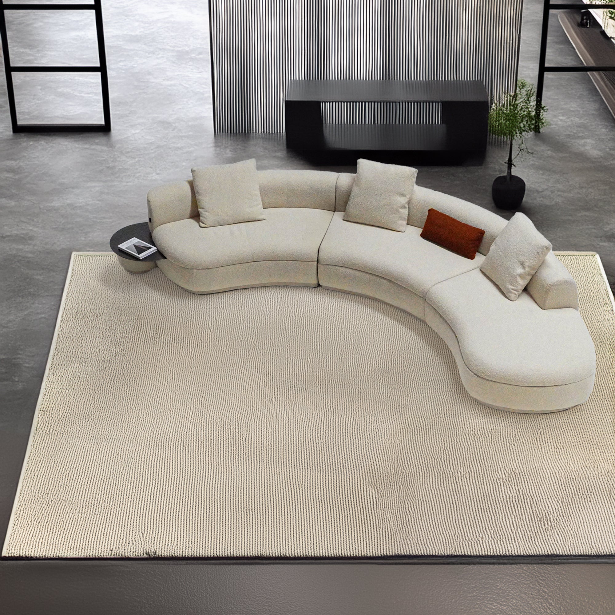 Teddy Curved Sofa with SideTable SF061 - Sofas - ebarza Furniture UAE | Shop Modern Furniture in Abu Dhabi & Dubai - مفروشات ايبازرا في الامارات | تسوق اثاث عصري وديكورات مميزة في دبي وابوظبي