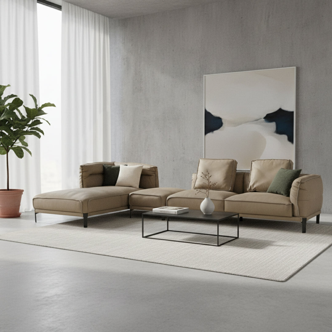 Leather High Rebound L shape Sponge Sofa K60 - Sofa - ebarza Furniture UAE | Shop Modern Furniture in Abu Dhabi & Dubai - مفروشات ايبازرا في الامارات | تسوق اثاث عصري وديكورات مميزة في دبي وابوظبي