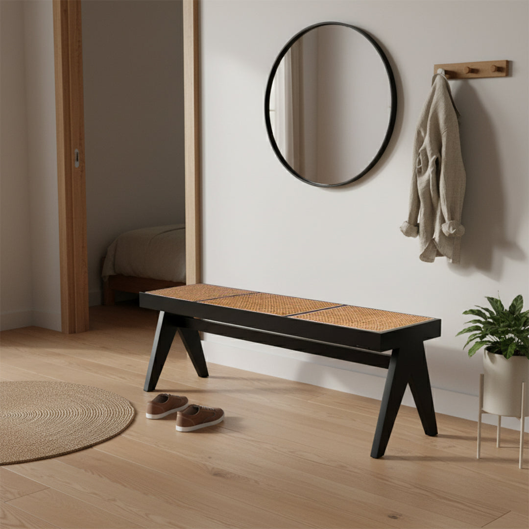 Natural Black with Natural Mesh Wood Bench MLL-WB01Black - Benches - ebarza Furniture UAE | Shop Modern Furniture in Abu Dhabi & Dubai - مفروشات ايبازرا في الامارات | تسوق اثاث عصري وديكورات مميزة في دبي وابوظبي