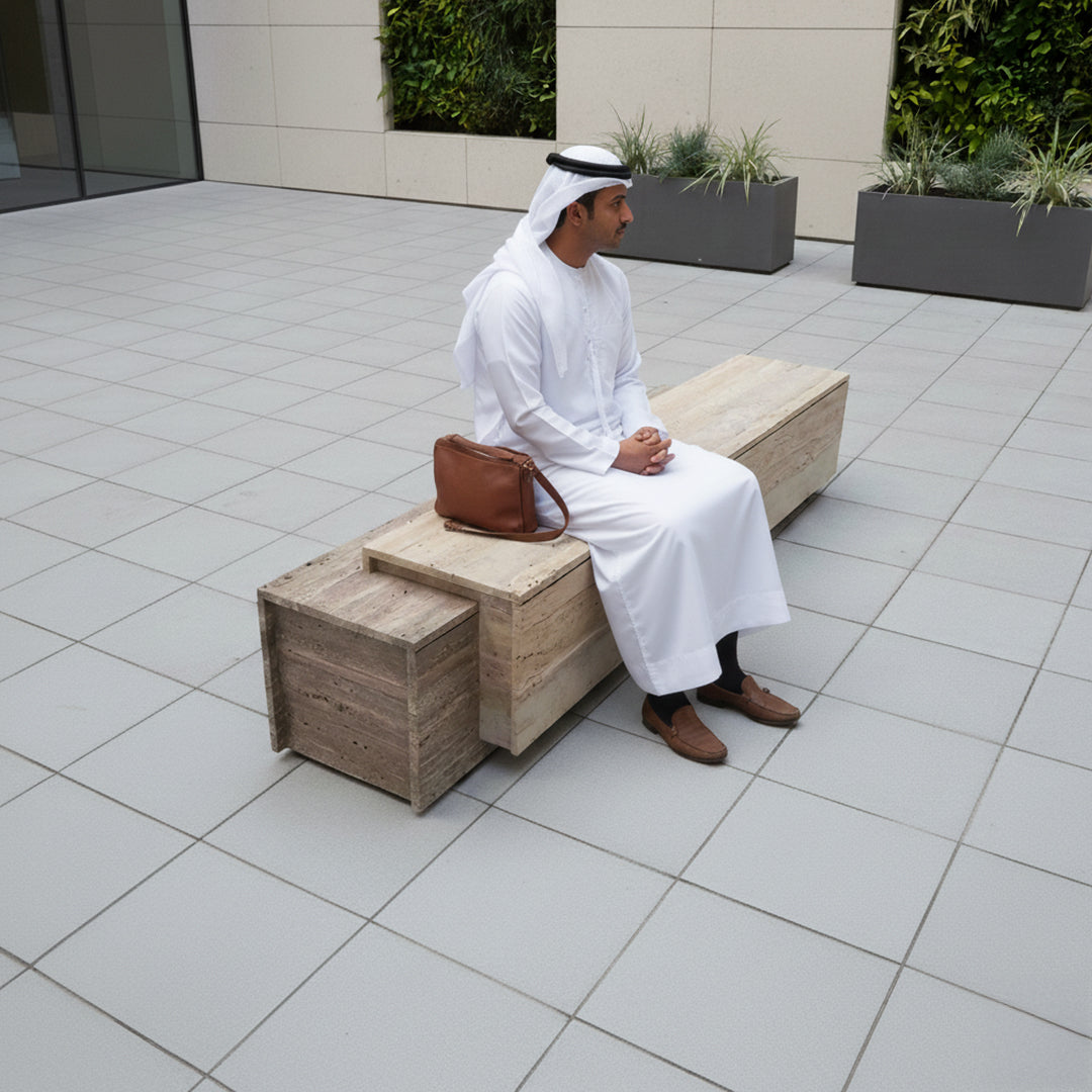 Petra Travertine Bench / Side Table - EB15 - Benches - ebarza Furniture UAE | Shop Modern Furniture in Abu Dhabi & Dubai - مفروشات ايبازرا في الامارات | تسوق اثاث عصري وديكورات مميزة في دبي وابوظبي