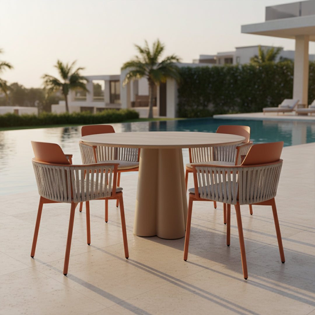 Tropica Outdoor Travertine Dining Table 120cm - AM9028N47CER+AB5570N37ALU - Outdoor Tables - ebarza Furniture UAE | Shop Modern Furniture in Abu Dhabi & Dubai - مفروشات ايبازرا في الامارات | تسوق اثاث عصري وديكورات مميزة في دبي وابوظبي