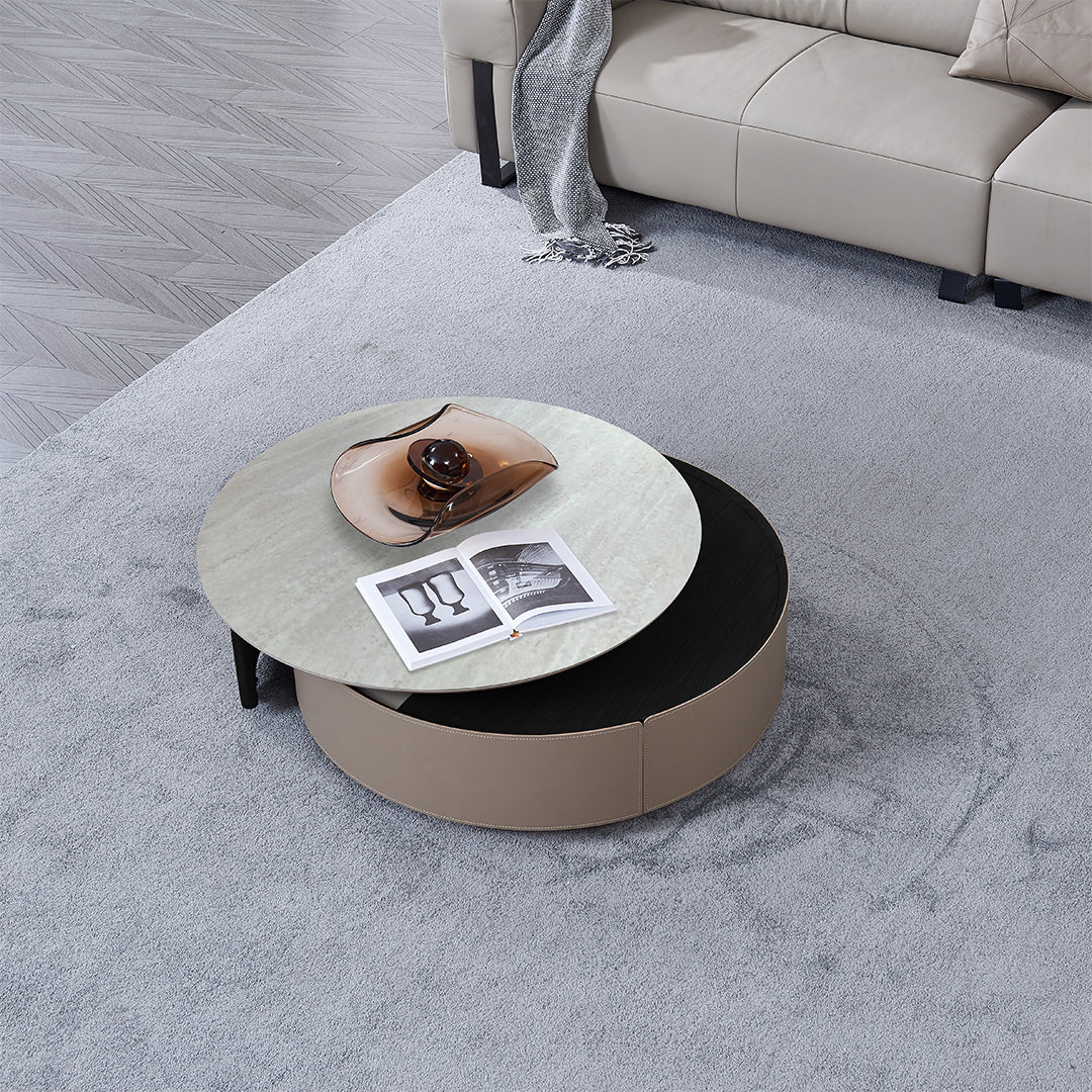 Saddle Leather And Marble Coffee Table JK-D108 - Coffee Tables - ebarza Furniture UAE | Shop Modern Furniture in Abu Dhabi & Dubai - مفروشات ايبازرا في الامارات | تسوق اثاث عصري وديكورات مميزة في دبي وابوظبي