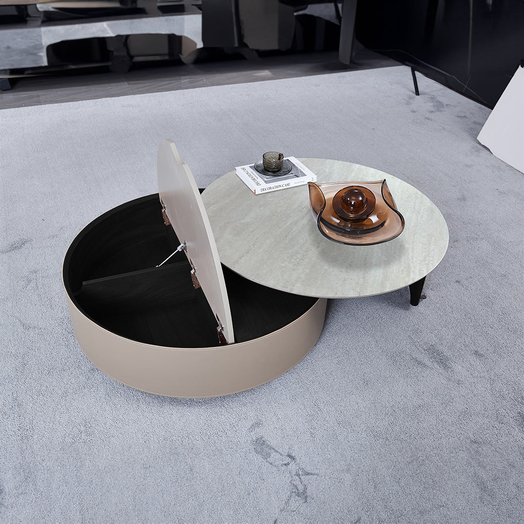 Saddle Leather And Marble Coffee Table JK-D108 - Coffee Tables - ebarza Furniture UAE | Shop Modern Furniture in Abu Dhabi & Dubai - مفروشات ايبازرا في الامارات | تسوق اثاث عصري وديكورات مميزة في دبي وابوظبي