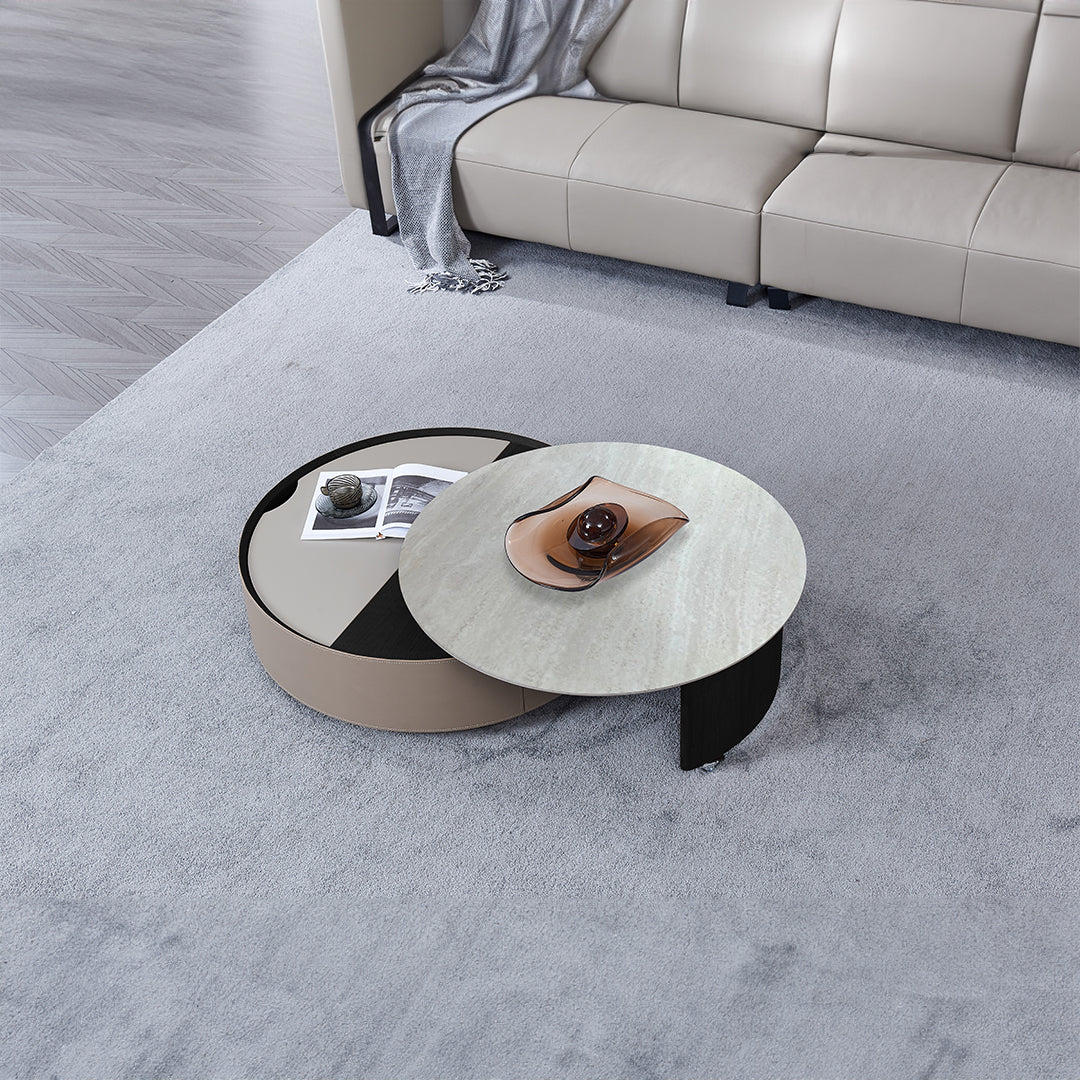 Saddle Leather And Marble Coffee Table JK-D108 - Coffee Tables - ebarza Furniture UAE | Shop Modern Furniture in Abu Dhabi & Dubai - مفروشات ايبازرا في الامارات | تسوق اثاث عصري وديكورات مميزة في دبي وابوظبي