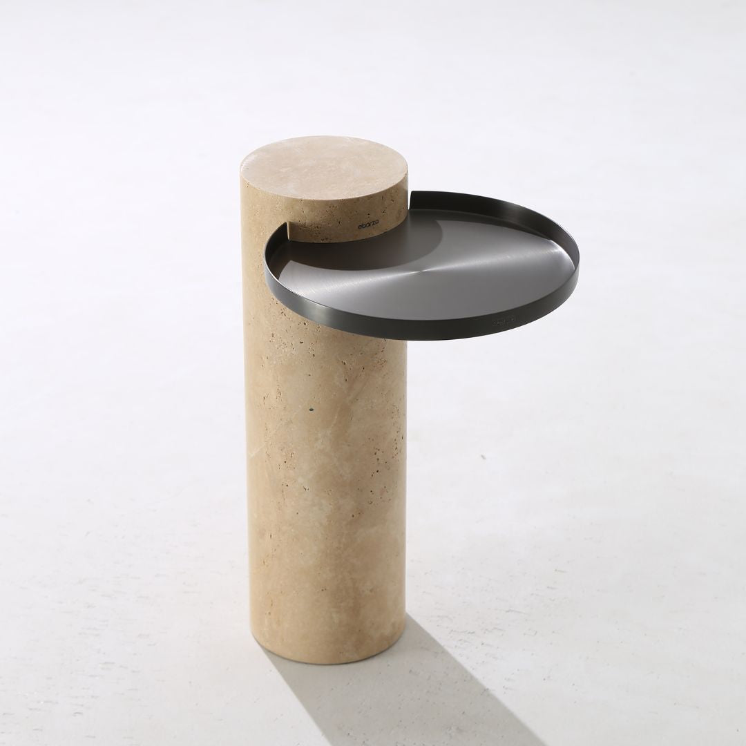 Solid Travatine Side Table ST8699-32-NEW - Side Tables - ebarza Furniture UAE | Shop Modern Furniture in Abu Dhabi & Dubai - مفروشات ايبازرا في الامارات | تسوق اثاث عصري وديكورات مميزة في دبي وابوظبي