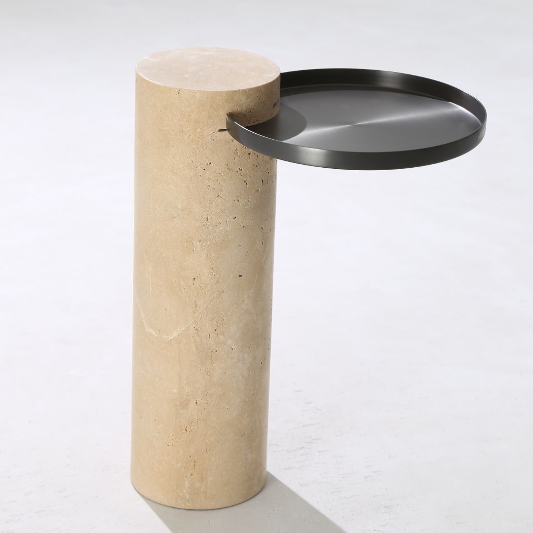 Solid Travatine Side Table ST8699-32-NEW - Side Tables - ebarza Furniture UAE | Shop Modern Furniture in Abu Dhabi & Dubai - مفروشات ايبازرا في الامارات | تسوق اثاث عصري وديكورات مميزة في دبي وابوظبي