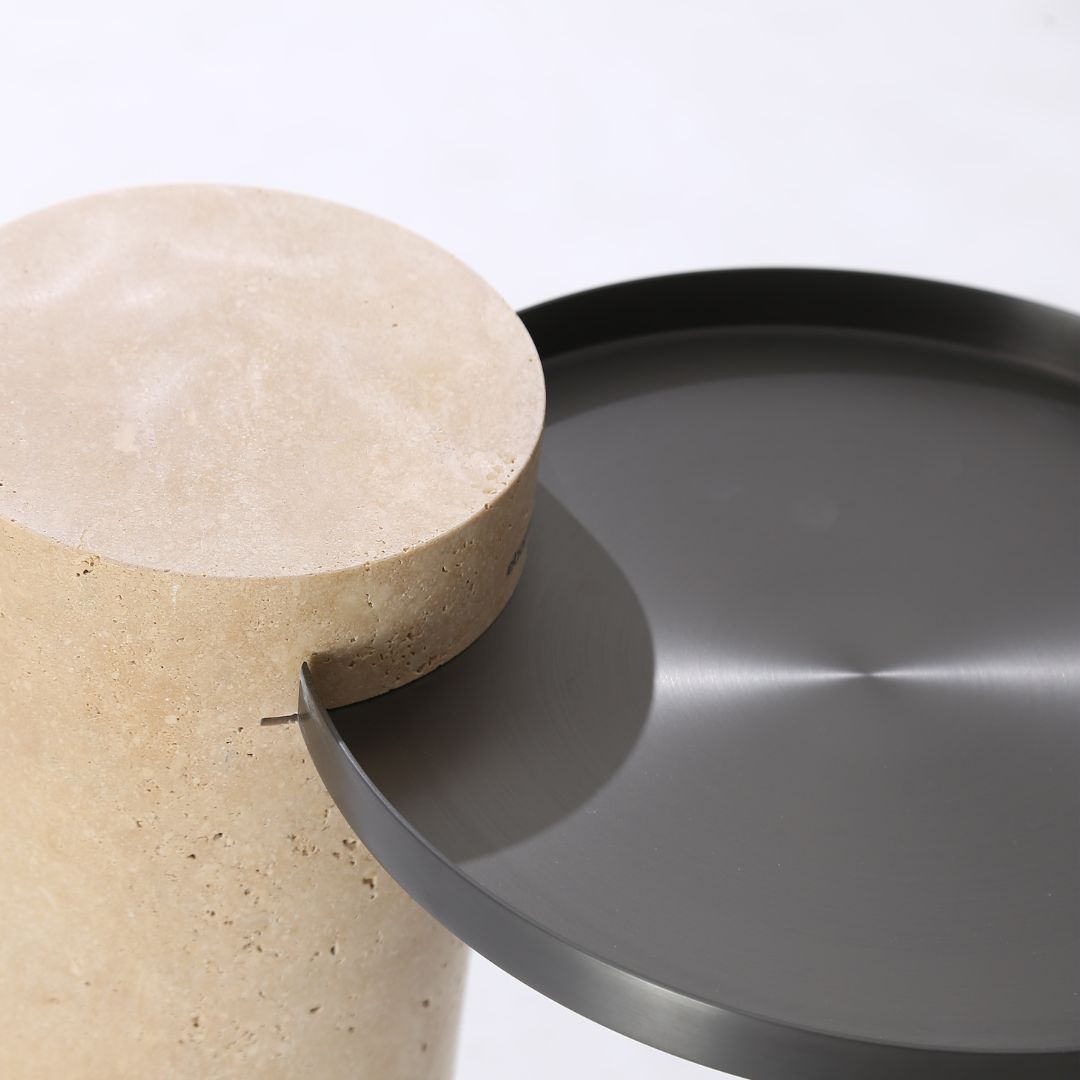 Solid Travatine Side Table ST8699-32-NEW - Side Tables - ebarza Furniture UAE | Shop Modern Furniture in Abu Dhabi & Dubai - مفروشات ايبازرا في الامارات | تسوق اثاث عصري وديكورات مميزة في دبي وابوظبي