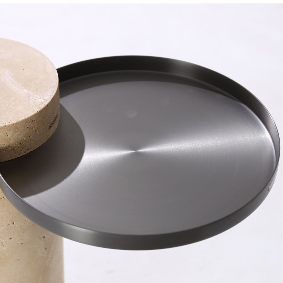 Solid Travatine Side Table ST8699-32-NEW - Side Tables - ebarza Furniture UAE | Shop Modern Furniture in Abu Dhabi & Dubai - مفروشات ايبازرا في الامارات | تسوق اثاث عصري وديكورات مميزة في دبي وابوظبي
