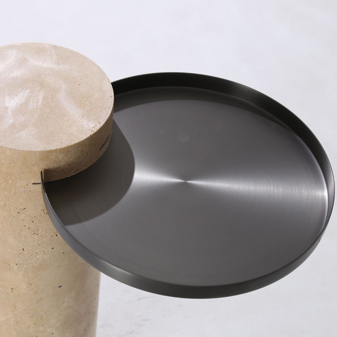 Solid Travatine Side Table ST8699-32-NEW - Side Tables - ebarza Furniture UAE | Shop Modern Furniture in Abu Dhabi & Dubai - مفروشات ايبازرا في الامارات | تسوق اثاث عصري وديكورات مميزة في دبي وابوظبي