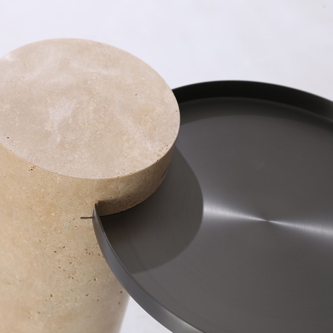 Solid Travatine Side Table ST8699-32-NEW - Side Tables - ebarza Furniture UAE | Shop Modern Furniture in Abu Dhabi & Dubai - مفروشات ايبازرا في الامارات | تسوق اثاث عصري وديكورات مميزة في دبي وابوظبي