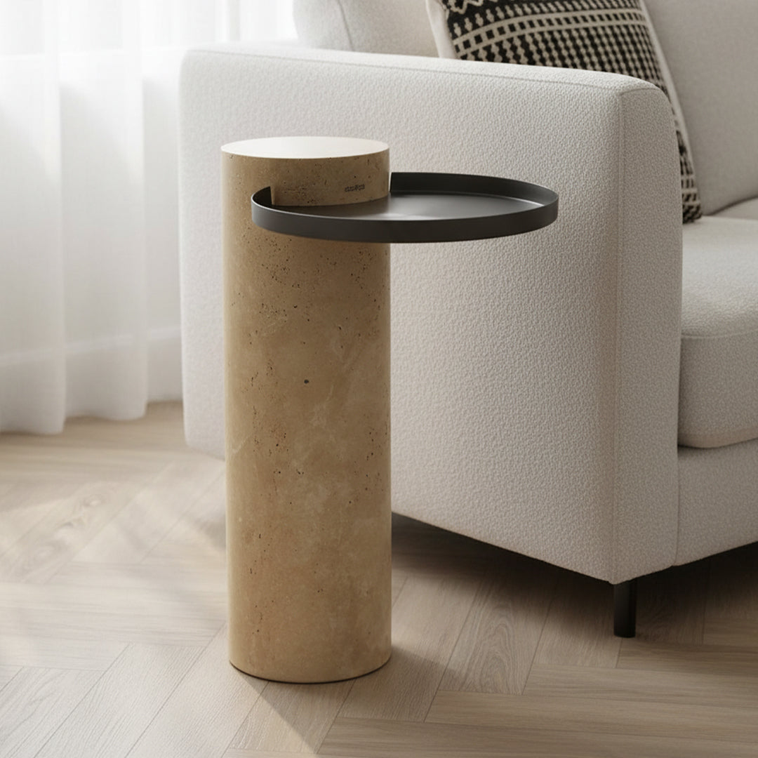 Solid Travatine Side Table ST8699-32-NEW - Side Tables - ebarza Furniture UAE | Shop Modern Furniture in Abu Dhabi & Dubai - مفروشات ايبازرا في الامارات | تسوق اثاث عصري وديكورات مميزة في دبي وابوظبي