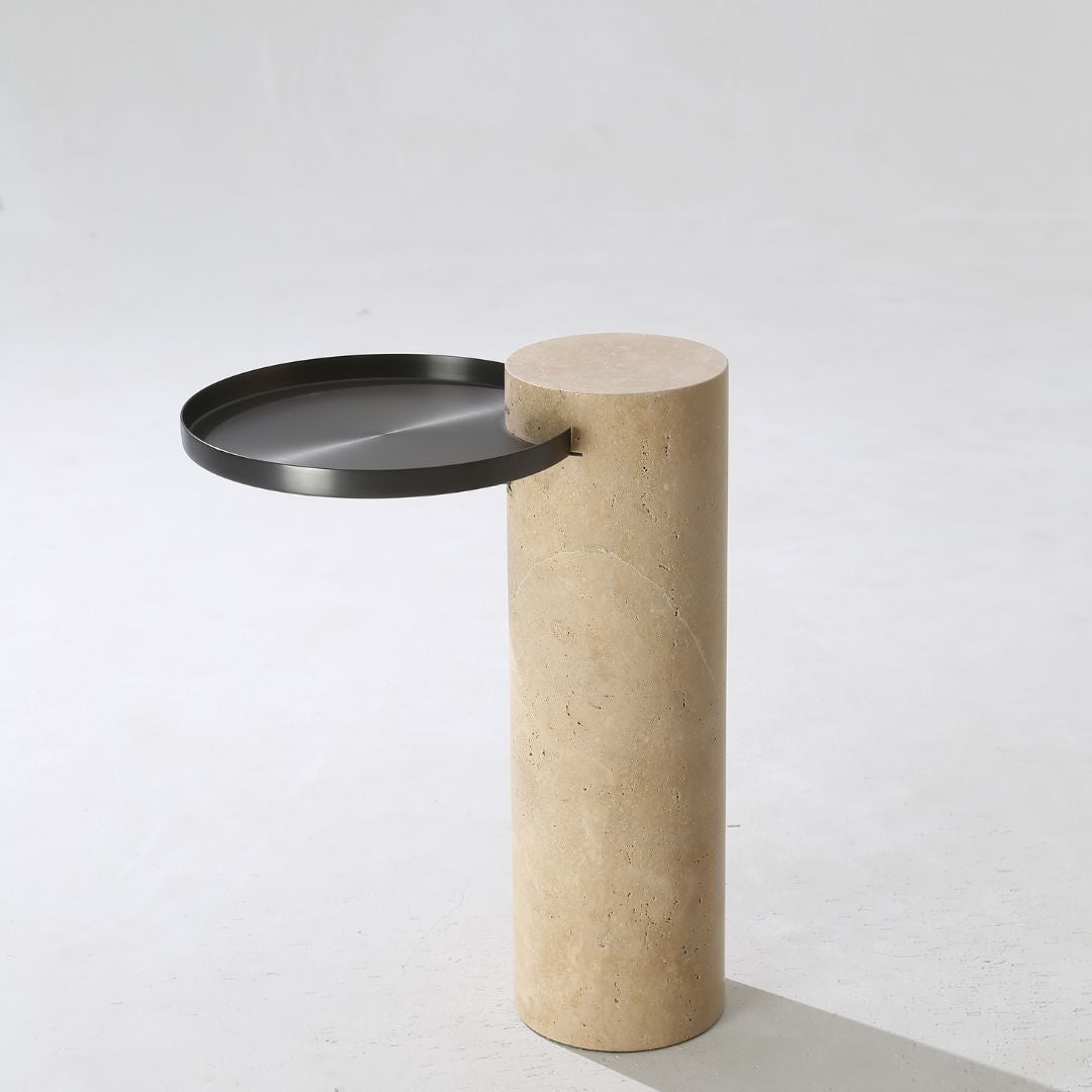 Solid Travatine Side Table ST8699-32-NEW - Side Tables - ebarza Furniture UAE | Shop Modern Furniture in Abu Dhabi & Dubai - مفروشات ايبازرا في الامارات | تسوق اثاث عصري وديكورات مميزة في دبي وابوظبي