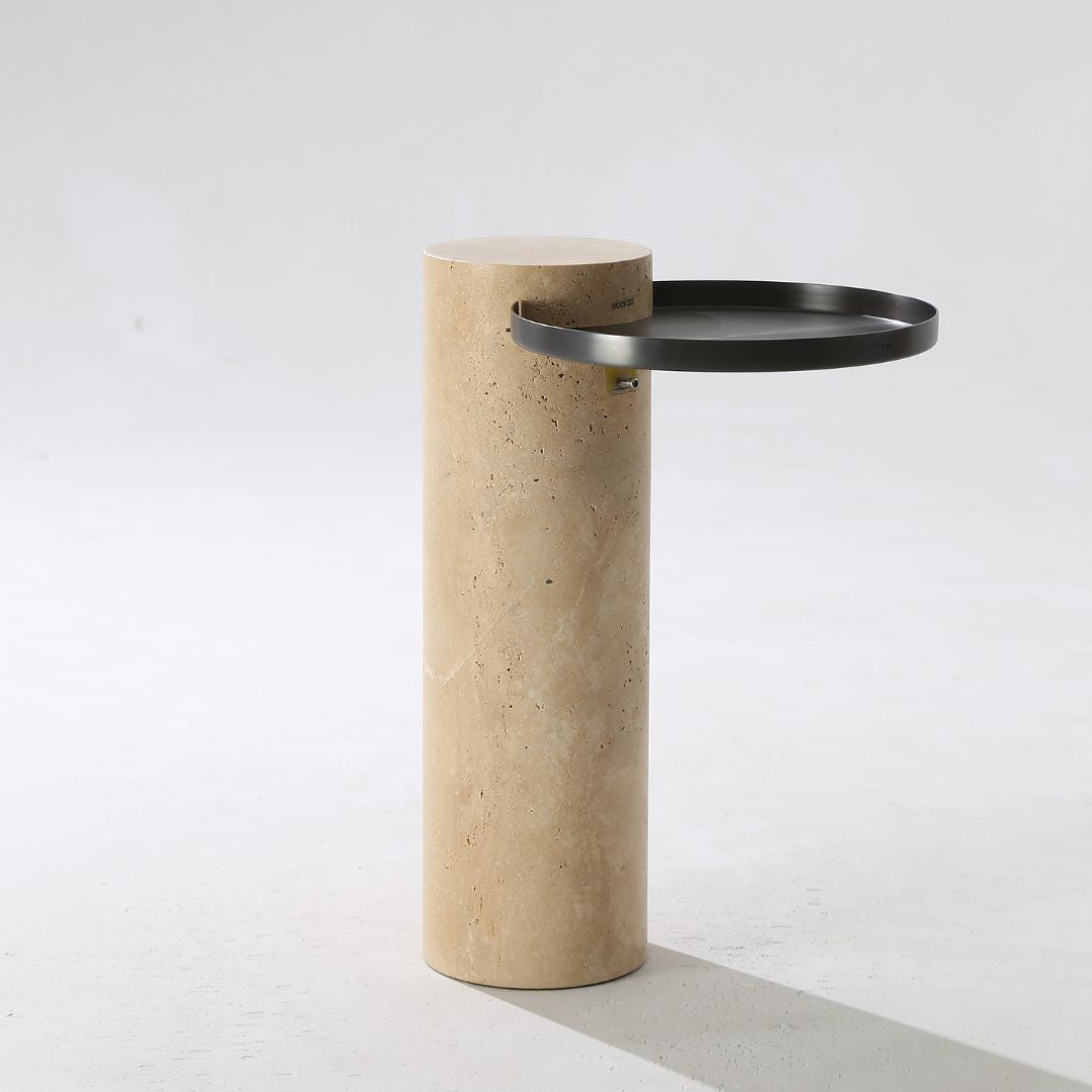 Solid Travatine Side Table ST8699-32-NEW - Side Tables - ebarza Furniture UAE | Shop Modern Furniture in Abu Dhabi & Dubai - مفروشات ايبازرا في الامارات | تسوق اثاث عصري وديكورات مميزة في دبي وابوظبي