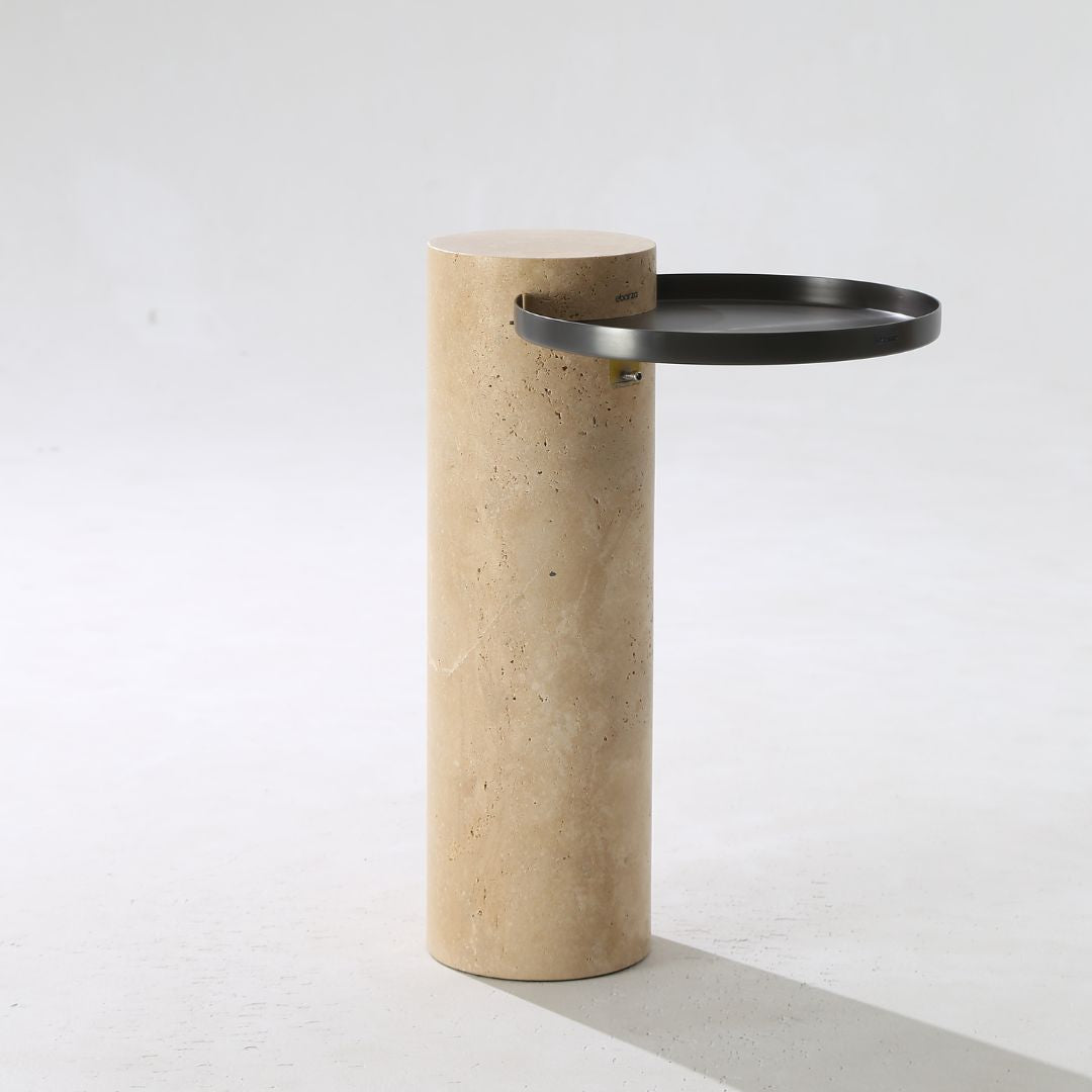 Solid Travatine Side Table ST8699-32-NEW - Side Tables - ebarza Furniture UAE | Shop Modern Furniture in Abu Dhabi & Dubai - مفروشات ايبازرا في الامارات | تسوق اثاث عصري وديكورات مميزة في دبي وابوظبي