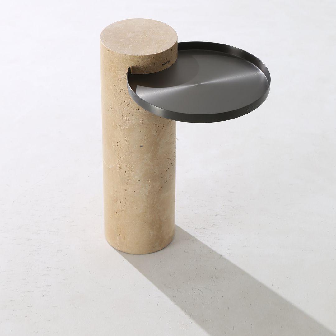Solid Travatine Side Table ST8699-32-NEW - Side Tables - ebarza Furniture UAE | Shop Modern Furniture in Abu Dhabi & Dubai - مفروشات ايبازرا في الامارات | تسوق اثاث عصري وديكورات مميزة في دبي وابوظبي
