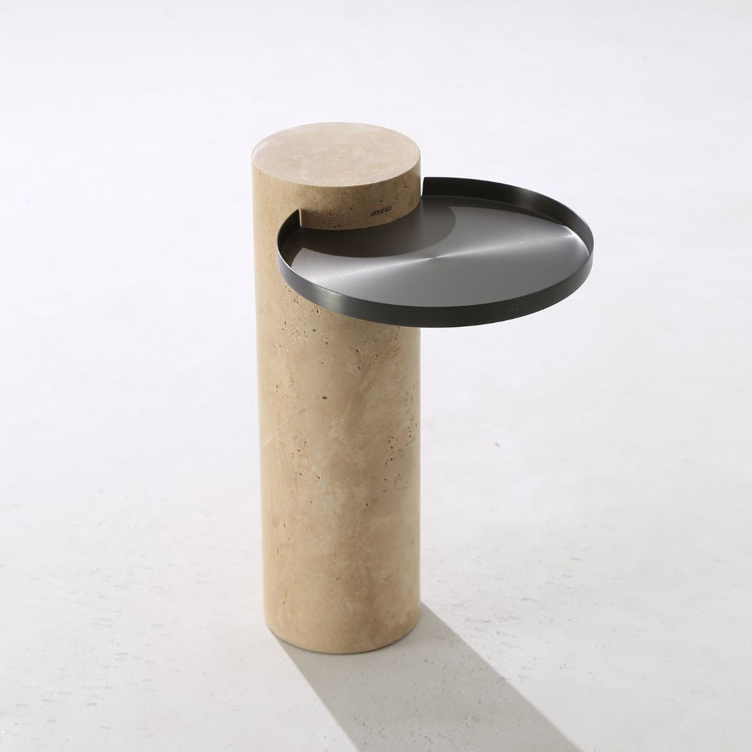 Solid Travatine Side Table ST8699-32-NEW - Side Tables - ebarza Furniture UAE | Shop Modern Furniture in Abu Dhabi & Dubai - مفروشات ايبازرا في الامارات | تسوق اثاث عصري وديكورات مميزة في دبي وابوظبي