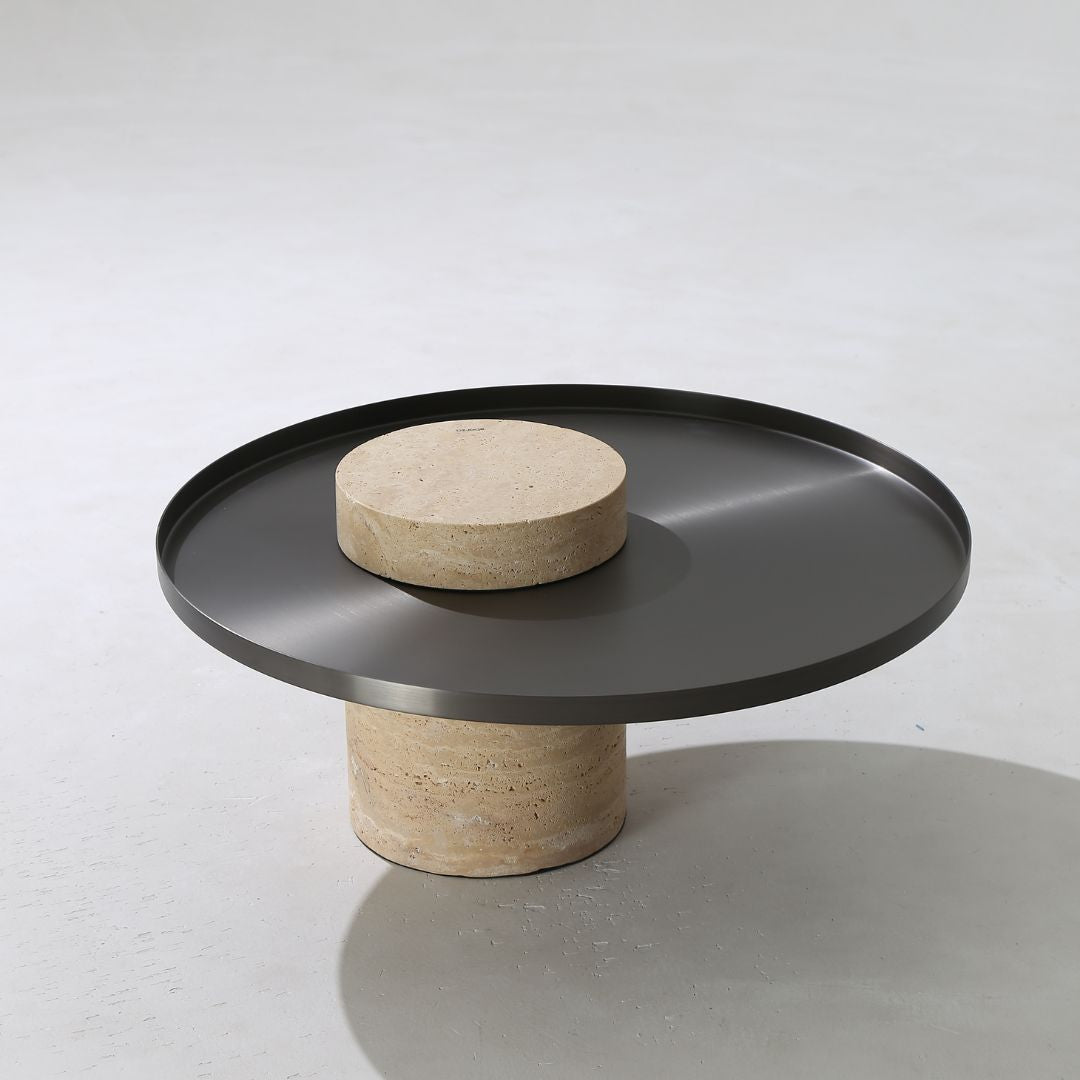 Solid Travatine Side Table ST8699-70-NEW - Side Tables - ebarza Furniture UAE | Shop Modern Furniture in Abu Dhabi & Dubai - مفروشات ايبازرا في الامارات | تسوق اثاث عصري وديكورات مميزة في دبي وابوظبي