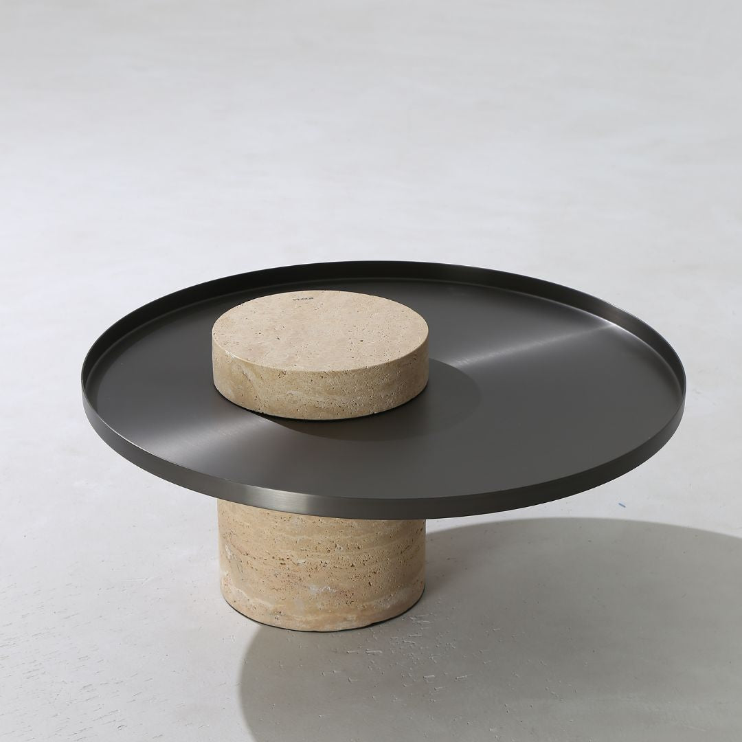 Solid Travatine Side Table ST8699-70-NEW - Side Tables - ebarza Furniture UAE | Shop Modern Furniture in Abu Dhabi & Dubai - مفروشات ايبازرا في الامارات | تسوق اثاث عصري وديكورات مميزة في دبي وابوظبي