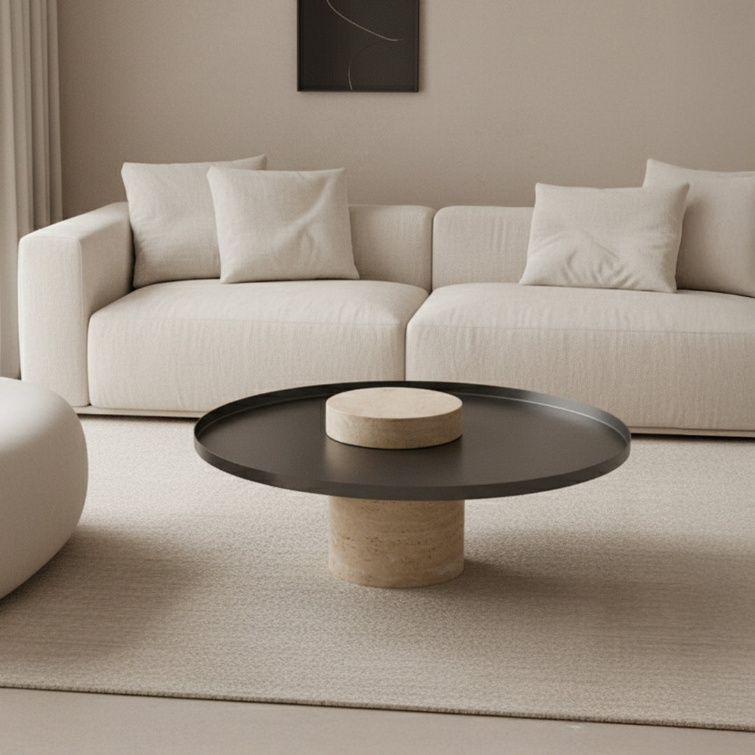 Solid Travatine Side Table ST8699-70-NEW - Side Tables - ebarza Furniture UAE | Shop Modern Furniture in Abu Dhabi & Dubai - مفروشات ايبازرا في الامارات | تسوق اثاث عصري وديكورات مميزة في دبي وابوظبي