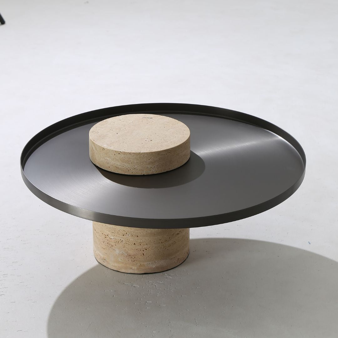 Solid Travatine Side Table ST8699-70-NEW - Side Tables - ebarza Furniture UAE | Shop Modern Furniture in Abu Dhabi & Dubai - مفروشات ايبازرا في الامارات | تسوق اثاث عصري وديكورات مميزة في دبي وابوظبي