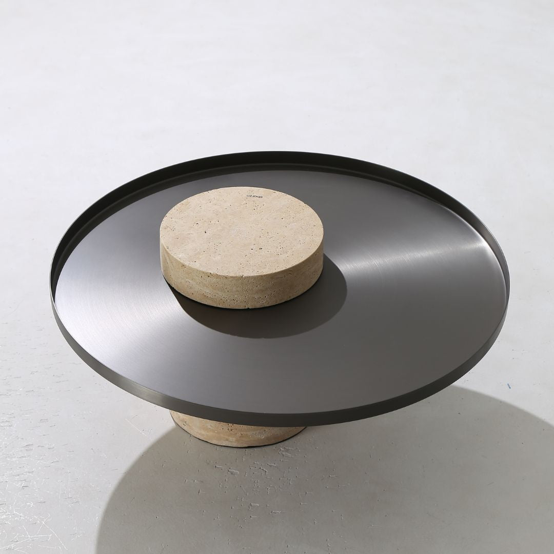 Solid Travatine Side Table ST8699-70-NEW - Side Tables - ebarza Furniture UAE | Shop Modern Furniture in Abu Dhabi & Dubai - مفروشات ايبازرا في الامارات | تسوق اثاث عصري وديكورات مميزة في دبي وابوظبي