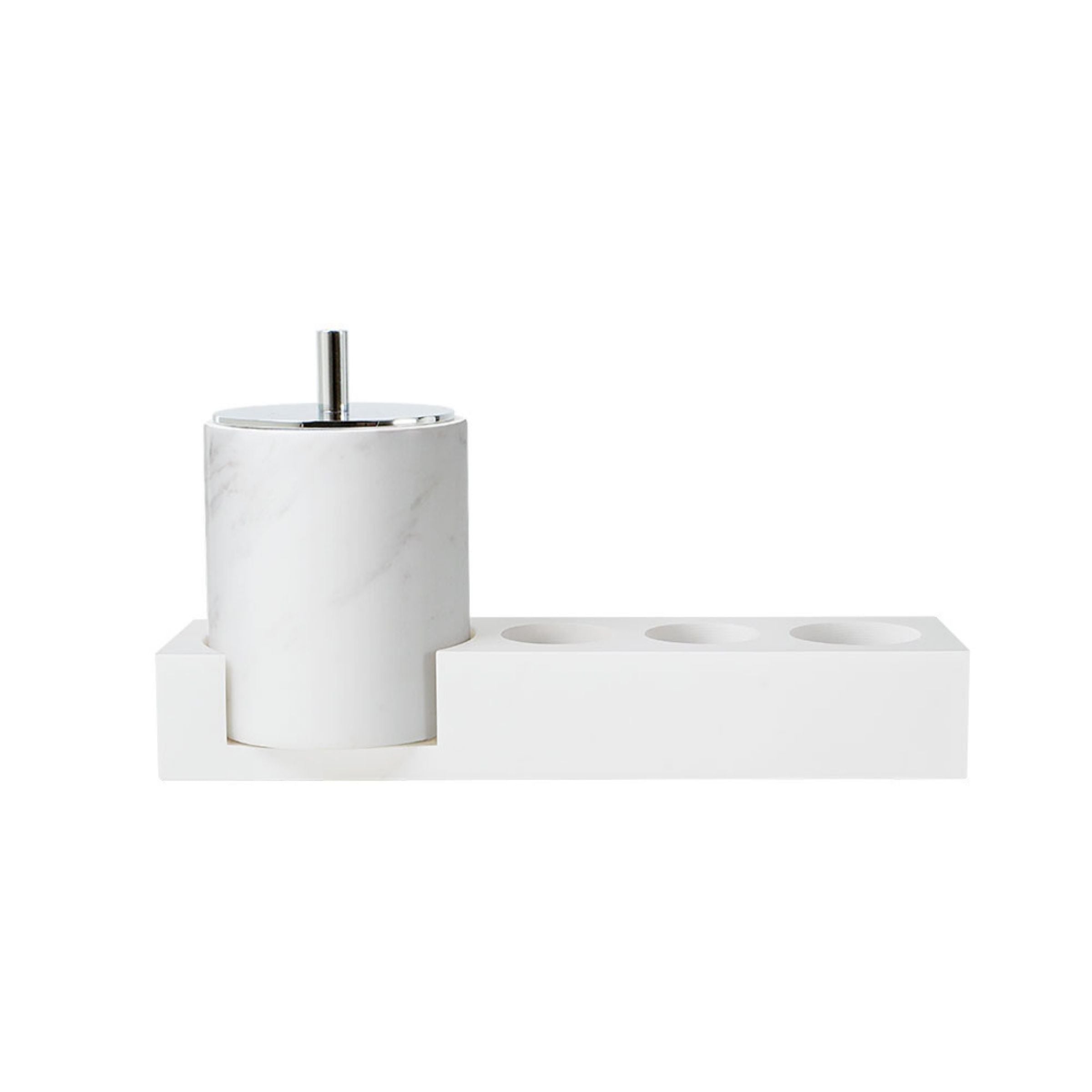 Jazz White Marble Toothbrush Holder Set (Cotton Swab Can Version - Silver Lid) TMC880-1+CBJ880-6 - Bath Sets - ebarza Furniture UAE | Shop Modern Furniture in Abu Dhabi & Dubai - مفروشات ايبازرا في الامارات | تسوق اثاث عصري وديكورات مميزة في دبي وابوظبي