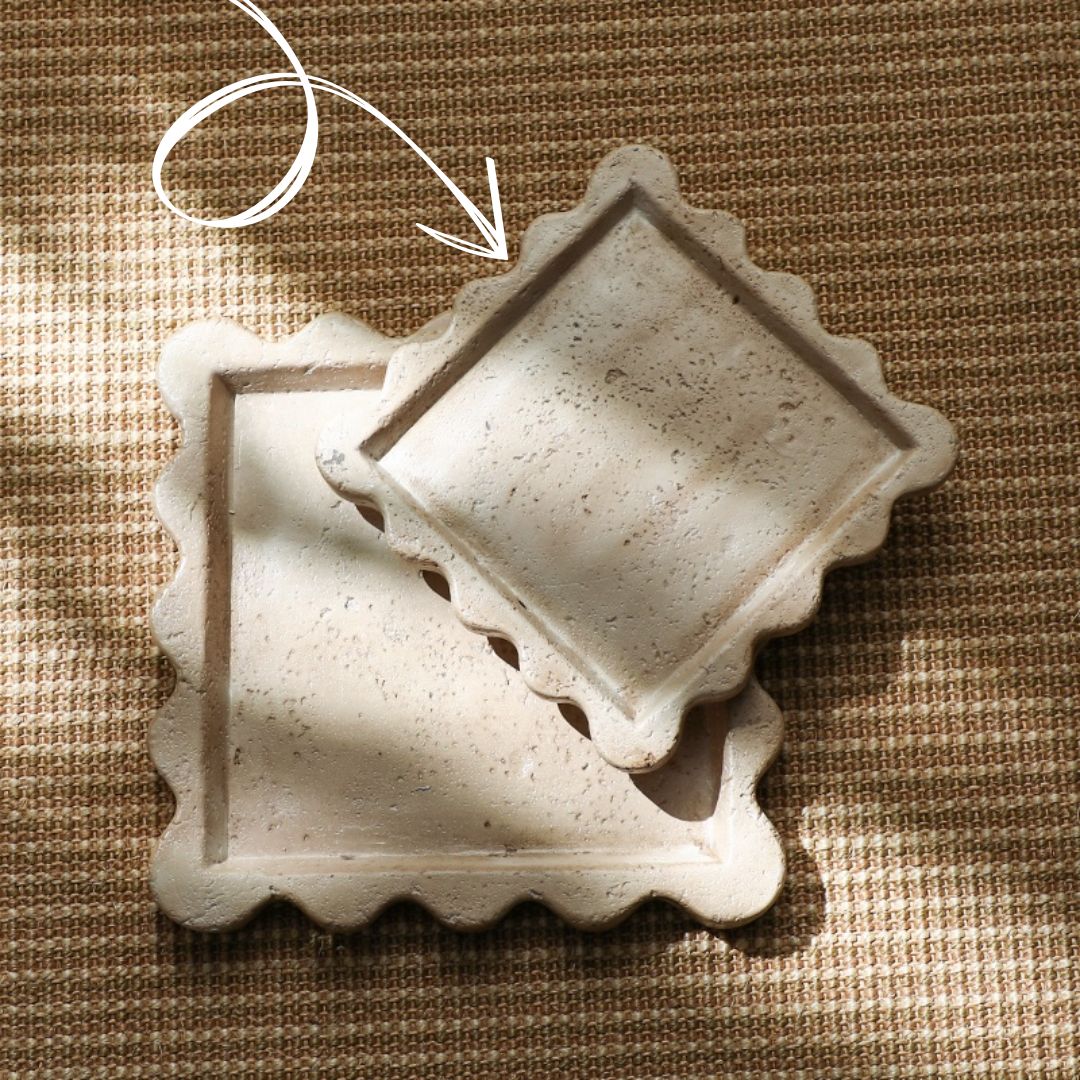 Travertine Curved Edge Plate-B FF-SN24015B - Trays - ebarza Furniture UAE | Shop Modern Furniture in Abu Dhabi & Dubai - مفروشات ايبازرا في الامارات | تسوق اثاث عصري وديكورات مميزة في دبي وابوظبي