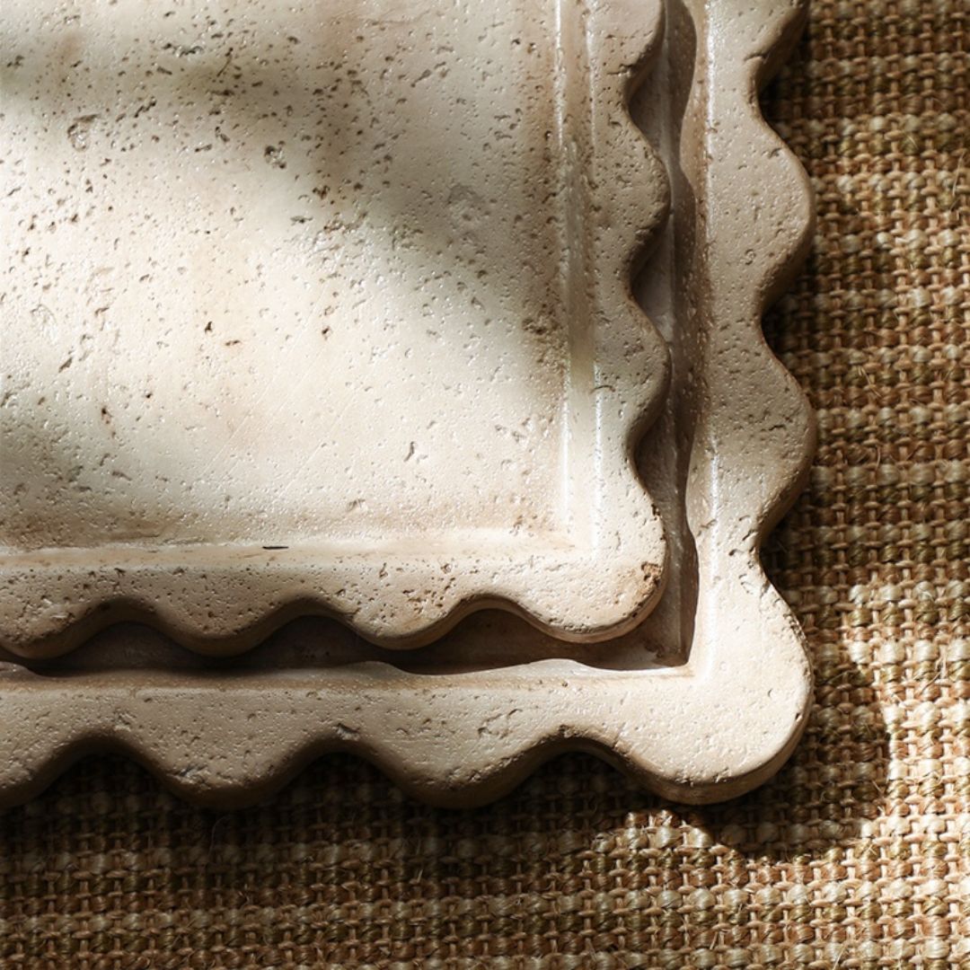 Travertine Curved Edge Plate-B FF-SN24015B - Trays - ebarza Furniture UAE | Shop Modern Furniture in Abu Dhabi & Dubai - مفروشات ايبازرا في الامارات | تسوق اثاث عصري وديكورات مميزة في دبي وابوظبي