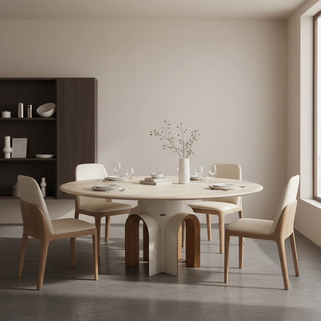 Travertine Stone Dining Table DT-A232 - Dining Tables - ebarza Furniture UAE | Shop Modern Furniture in Abu Dhabi & Dubai - مفروشات ايبازرا في الامارات | تسوق اثاث عصري وديكورات مميزة في دبي وابوظبي