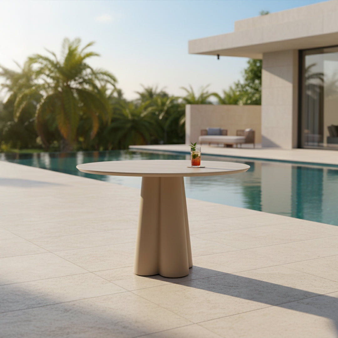 Tropica Outdoor Travertine Dining Table 120cm - AM9028N47CER+AB5570N37ALU - Outdoor Tables - ebarza Furniture UAE | Shop Modern Furniture in Abu Dhabi & Dubai - مفروشات ايبازرا في الامارات | تسوق اثاث عصري وديكورات مميزة في دبي وابوظبي