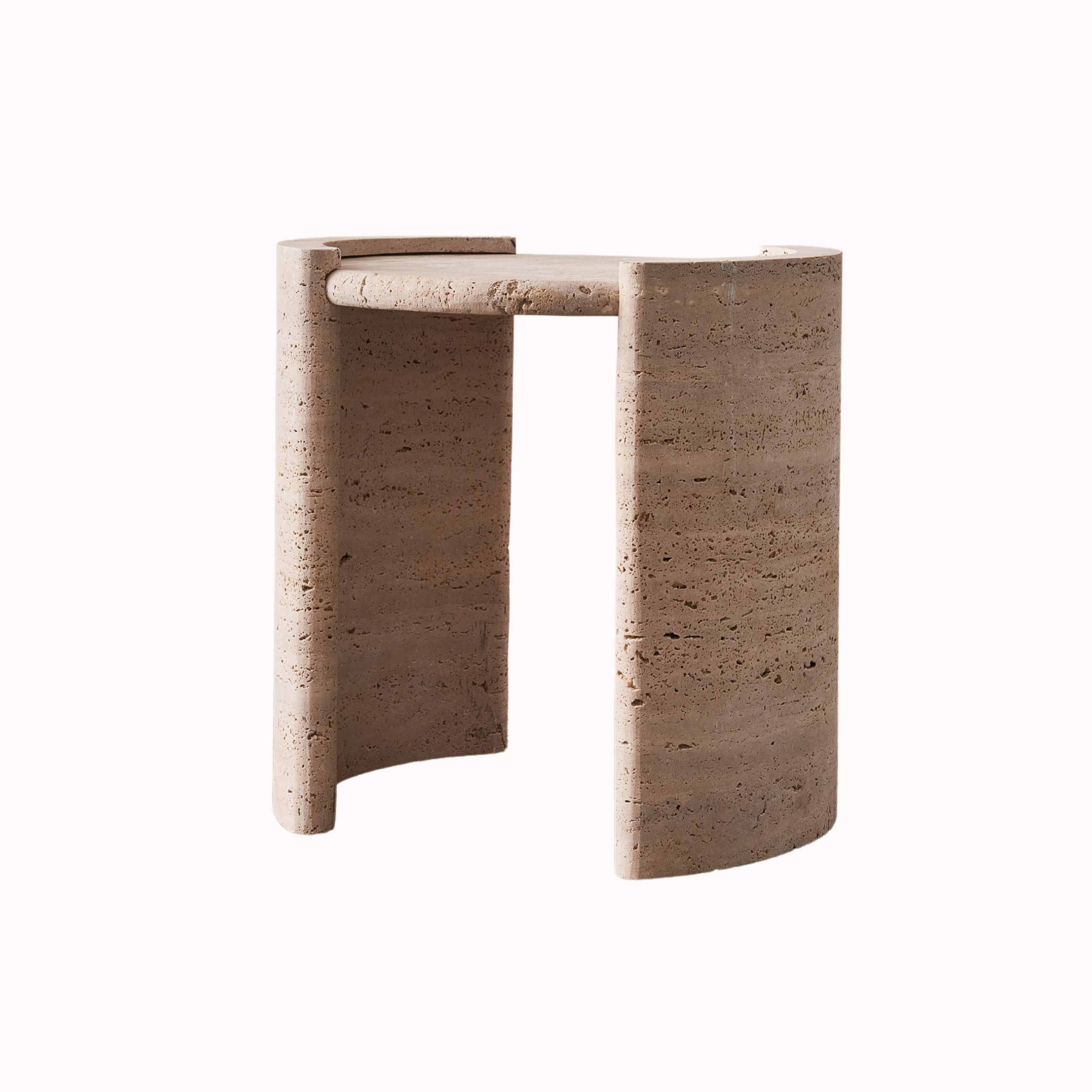 Natural Travertine Side Table JA008-A - Side Tables - ebarza Furniture UAE | Shop Modern Furniture in Abu Dhabi & Dubai - مفروشات ايبازرا في الامارات | تسوق اثاث عصري وديكورات مميزة في دبي وابوظبي
