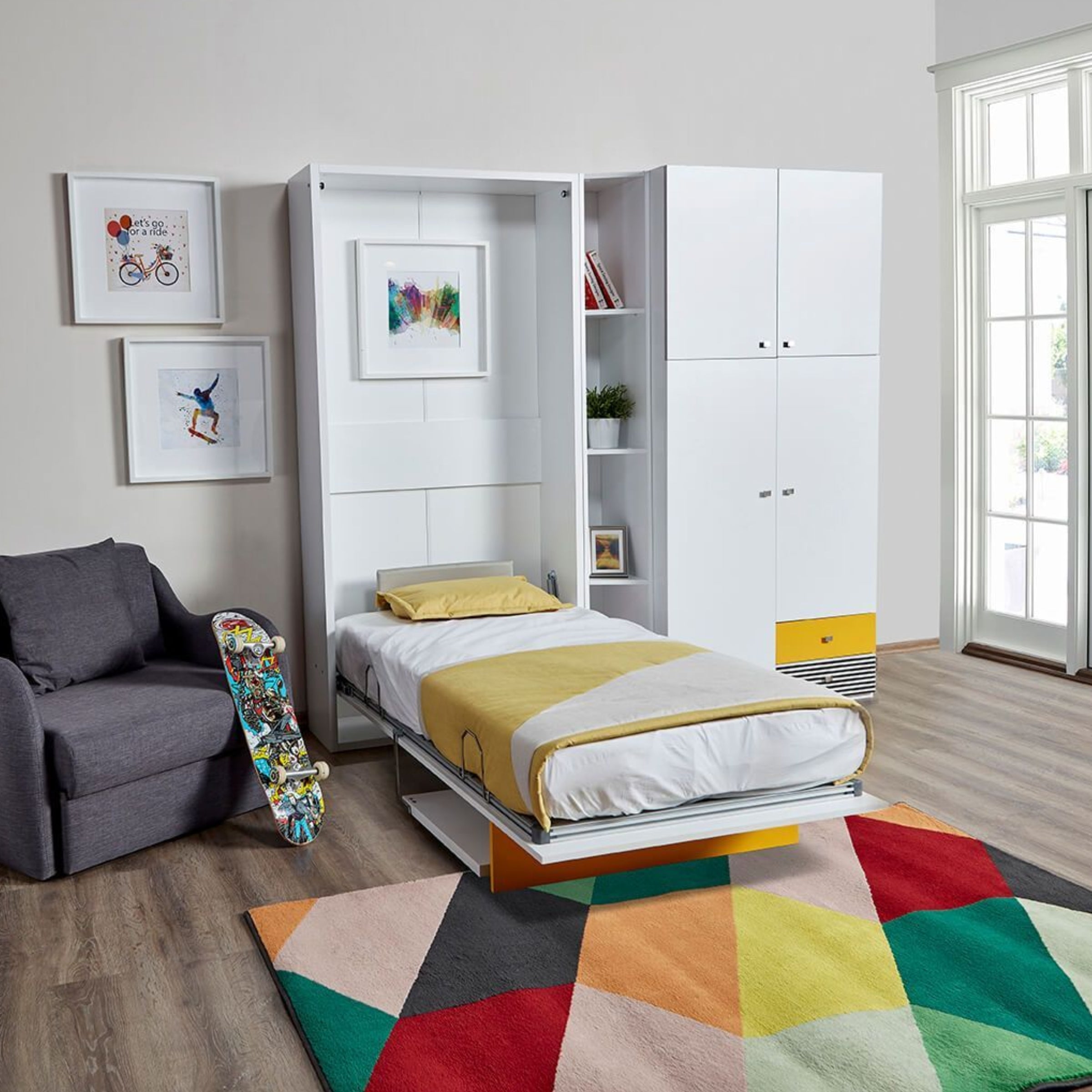 Happy Wall Bed with Desk and Mattress - 1101-BD - Bedsteads - ebarza Furniture UAE | Shop Modern Furniture in Abu Dhabi & Dubai - مفروشات ايبازرا في الامارات | تسوق اثاث عصري وديكورات مميزة في دبي وابوظبي