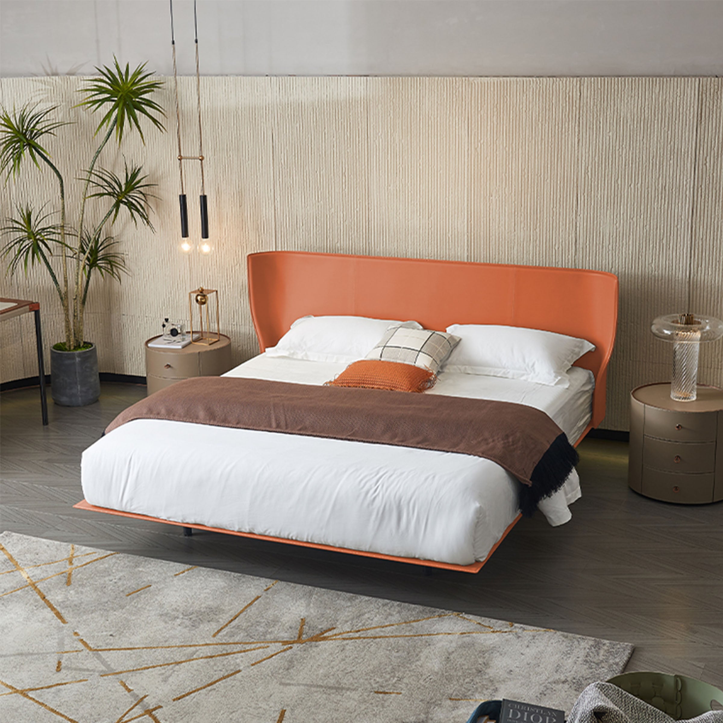 Verona Orange King Size Bed MLL-F13 - Bedsteads - ebarza Furniture UAE | Shop Modern Furniture in Abu Dhabi & Dubai - مفروشات ايبازرا في الامارات | تسوق اثاث عصري وديكورات مميزة في دبي وابوظبي