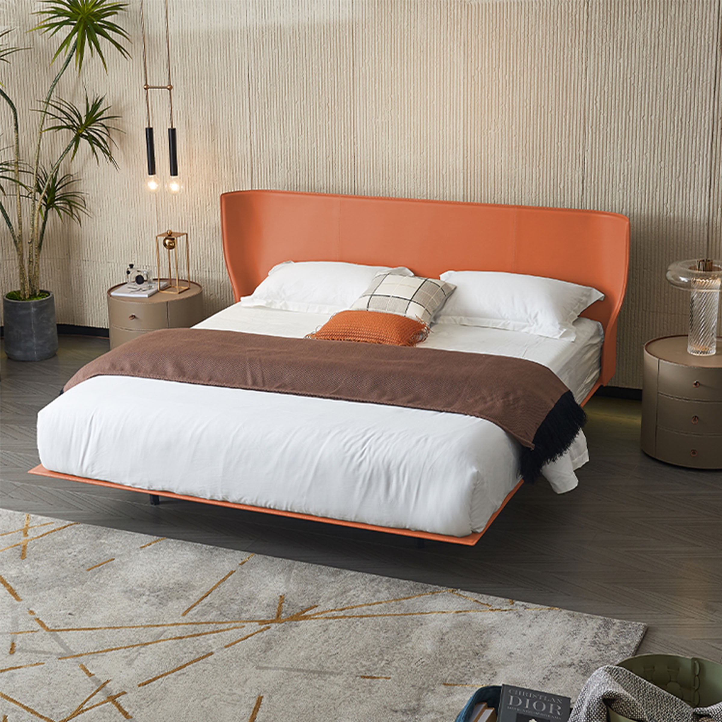 Verona Orange King Size Bed MLL-F13 - Bedsteads - ebarza Furniture UAE | Shop Modern Furniture in Abu Dhabi & Dubai - مفروشات ايبازرا في الامارات | تسوق اثاث عصري وديكورات مميزة في دبي وابوظبي