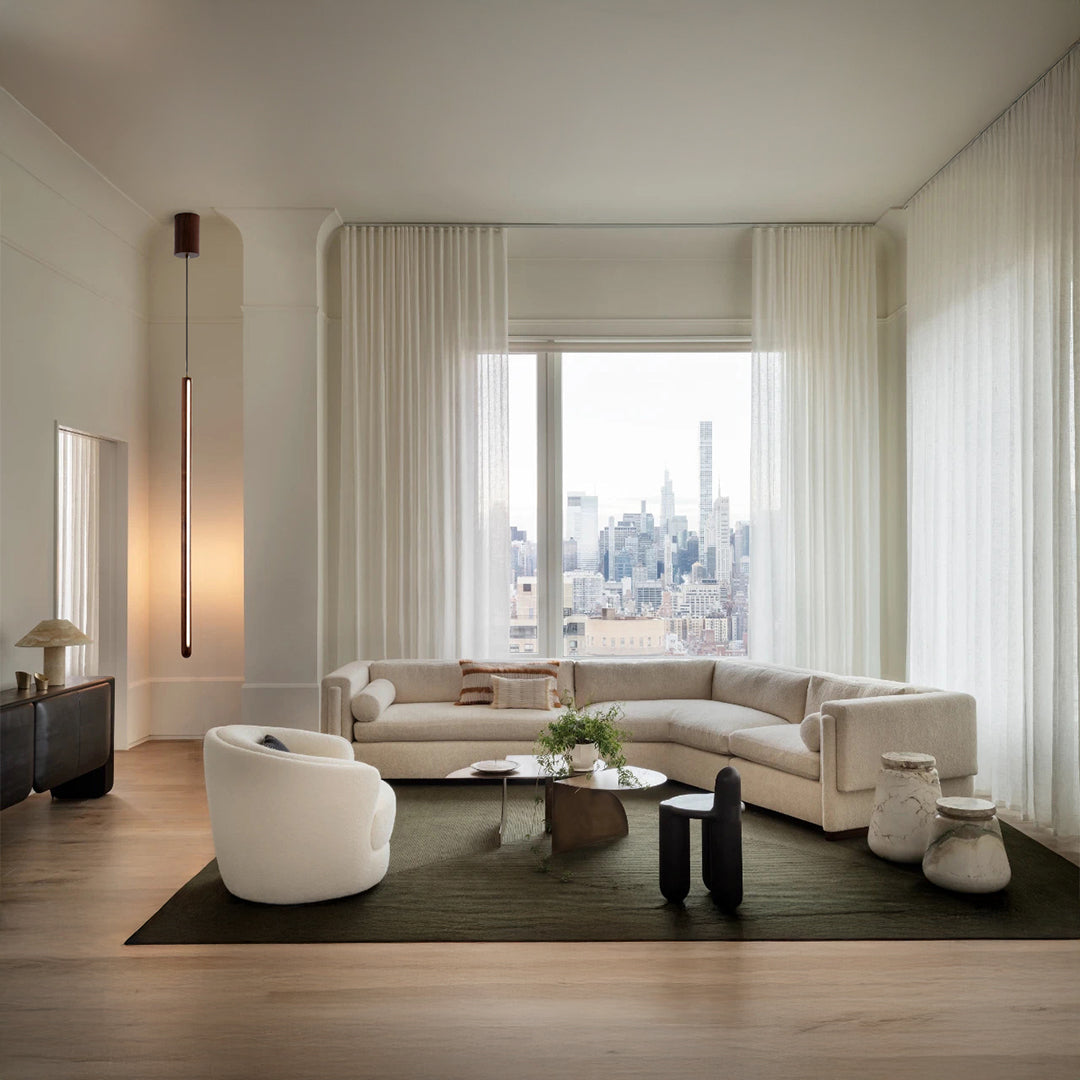 Wood Lustre LED Linear Light Pendant Lamp - Walnut MYCP-XTE-Walnut - Pendant Lamps - ebarza Furniture UAE | Shop Modern Furniture in Abu Dhabi & Dubai - مفروشات ايبازرا في الامارات | تسوق اثاث عصري وديكورات مميزة في دبي وابوظبي