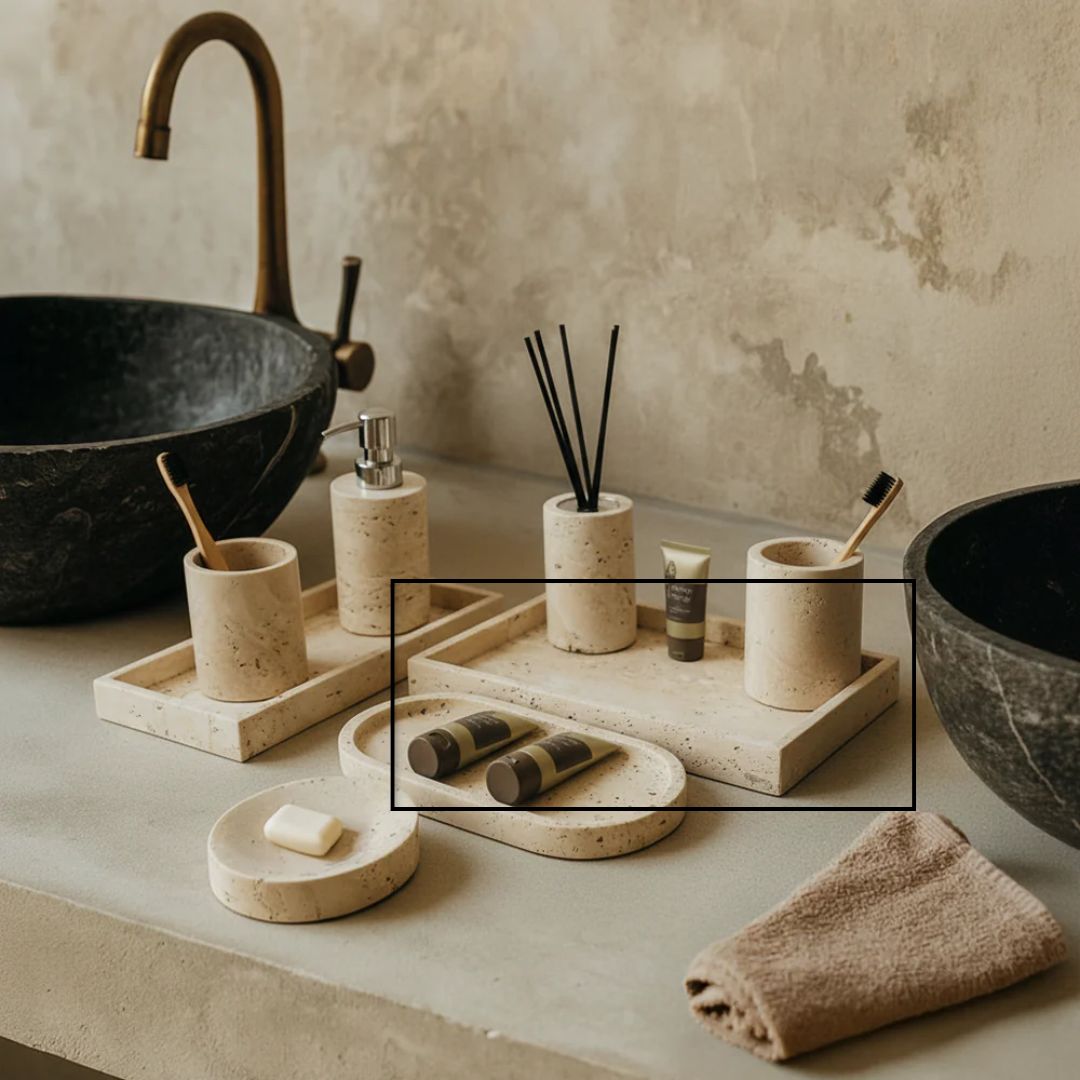 Yellow Travertine Medium Tray RHB834 - Trays - ebarza Furniture UAE | Shop Modern Furniture in Abu Dhabi & Dubai - مفروشات ايبازرا في الامارات | تسوق اثاث عصري وديكورات مميزة في دبي وابوظبي