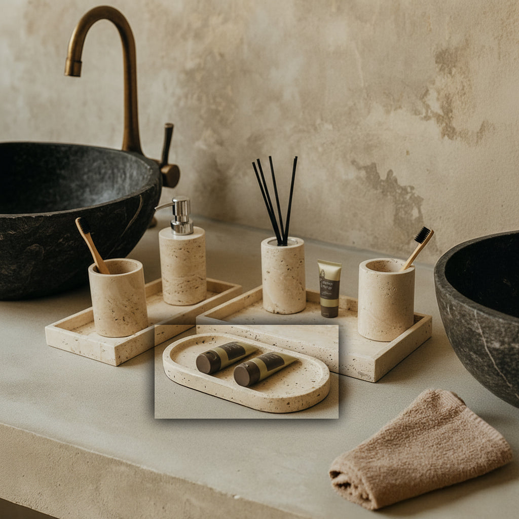 Yellow Travertine Oval Small Tray OHA834 - Trays - ebarza Furniture UAE | Shop Modern Furniture in Abu Dhabi & Dubai - مفروشات ايبازرا في الامارات | تسوق اثاث عصري وديكورات مميزة في دبي وابوظبي