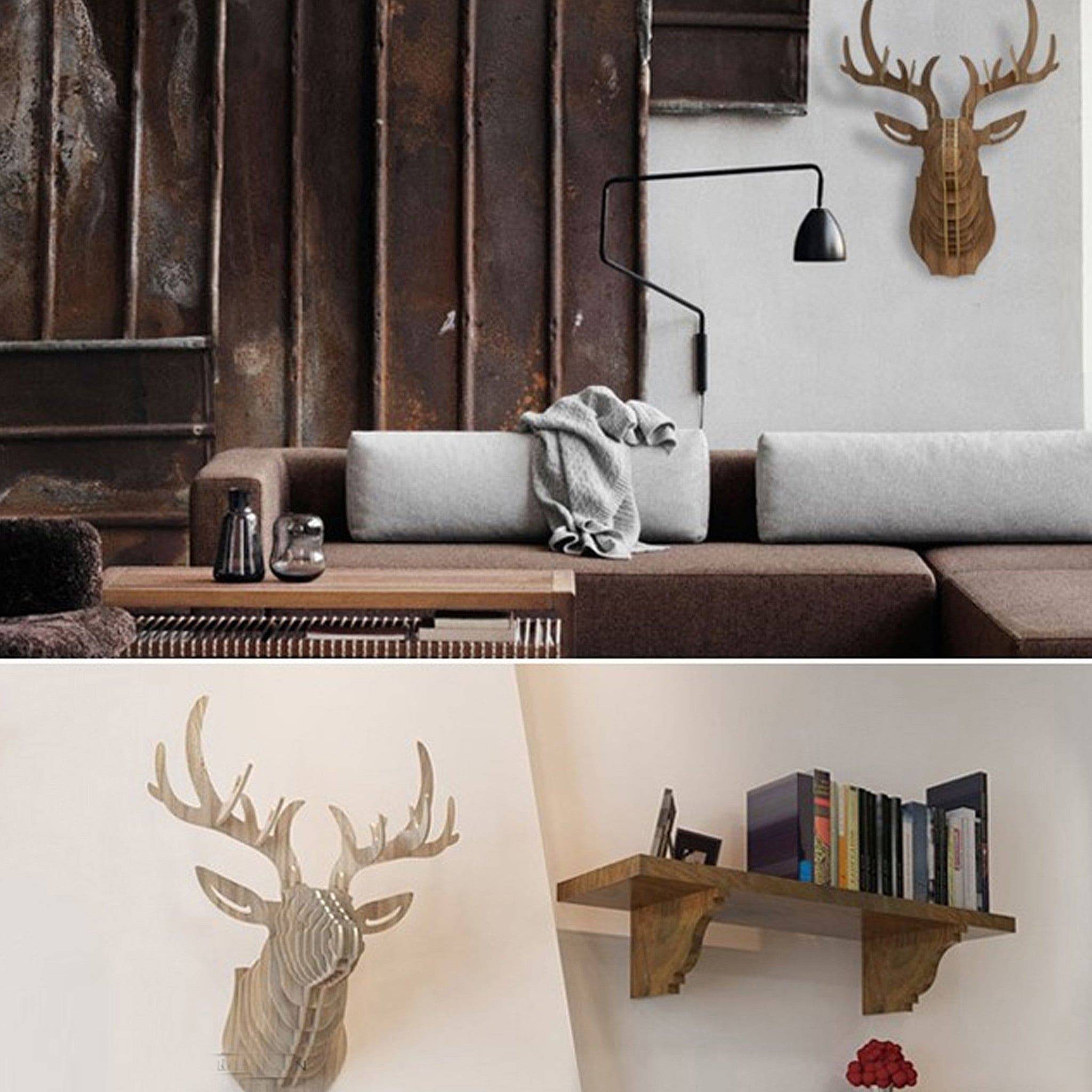 Art Home Deer Wall Decoration Wood Crafts (Large) Wdp001Ln - Shelves - ebarza Furniture UAE | Shop Modern Furniture in Abu Dhabi & Dubai - مفروشات ايبازرا في الامارات | تسوق اثاث عصري وديكورات مميزة في دبي وابوظبي