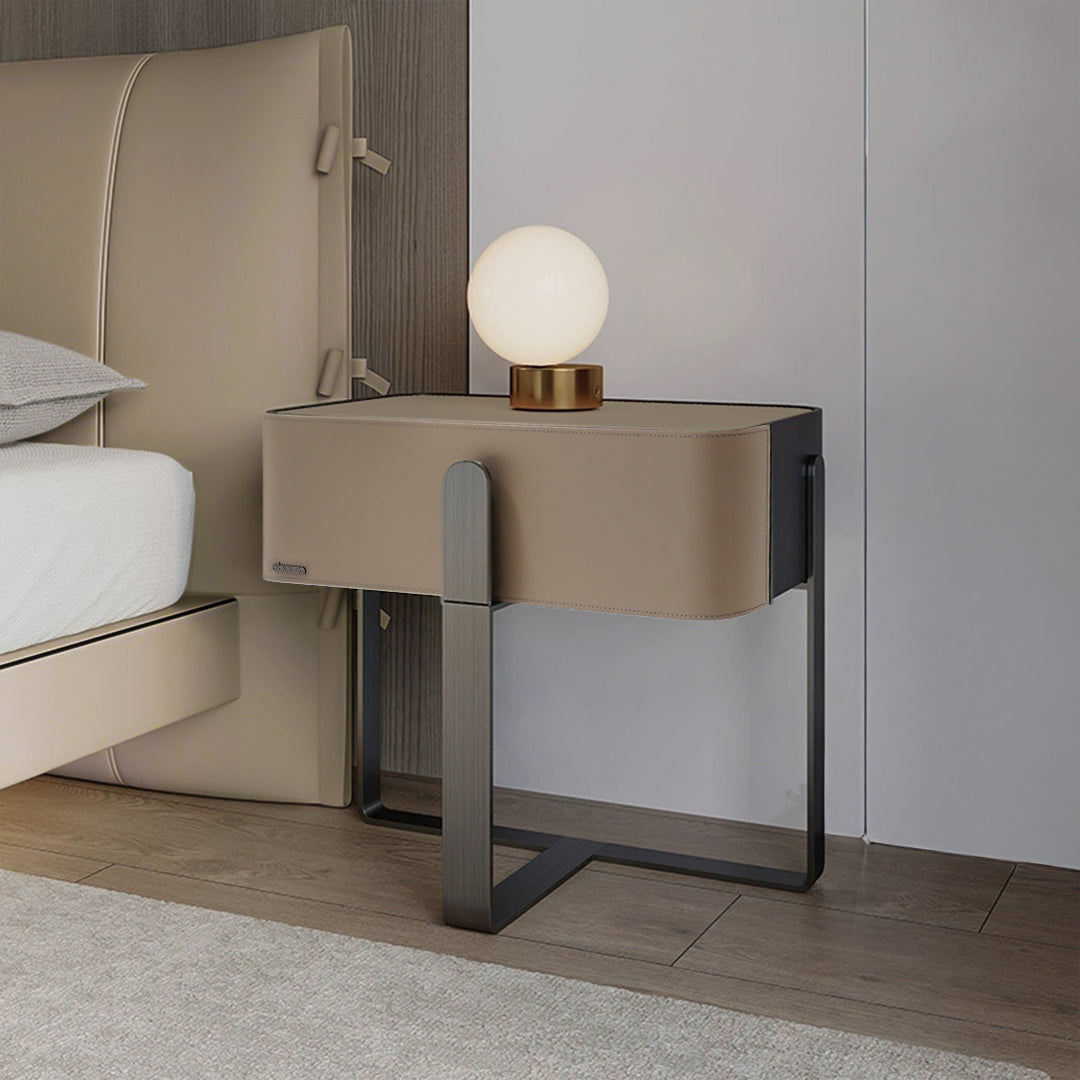 AS IS - Saddle Leather Bedside Table JK-E18 - DISPLAY ITEM - ebarza Furniture UAE | Shop Modern Furniture in Abu Dhabi & Dubai - مفروشات ايبازرا في الامارات | تسوق اثاث عصري وديكورات مميزة في دبي وابوظبي