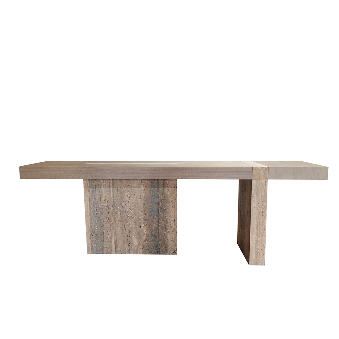 Athens Console With Wooden Top & Travertine Base - EB01HT - Consoles - ebarza Furniture UAE | Shop Modern Furniture in Abu Dhabi & Dubai - مفروشات ايبازرا في الامارات | تسوق اثاث عصري وديكورات مميزة في دبي وابوظبي