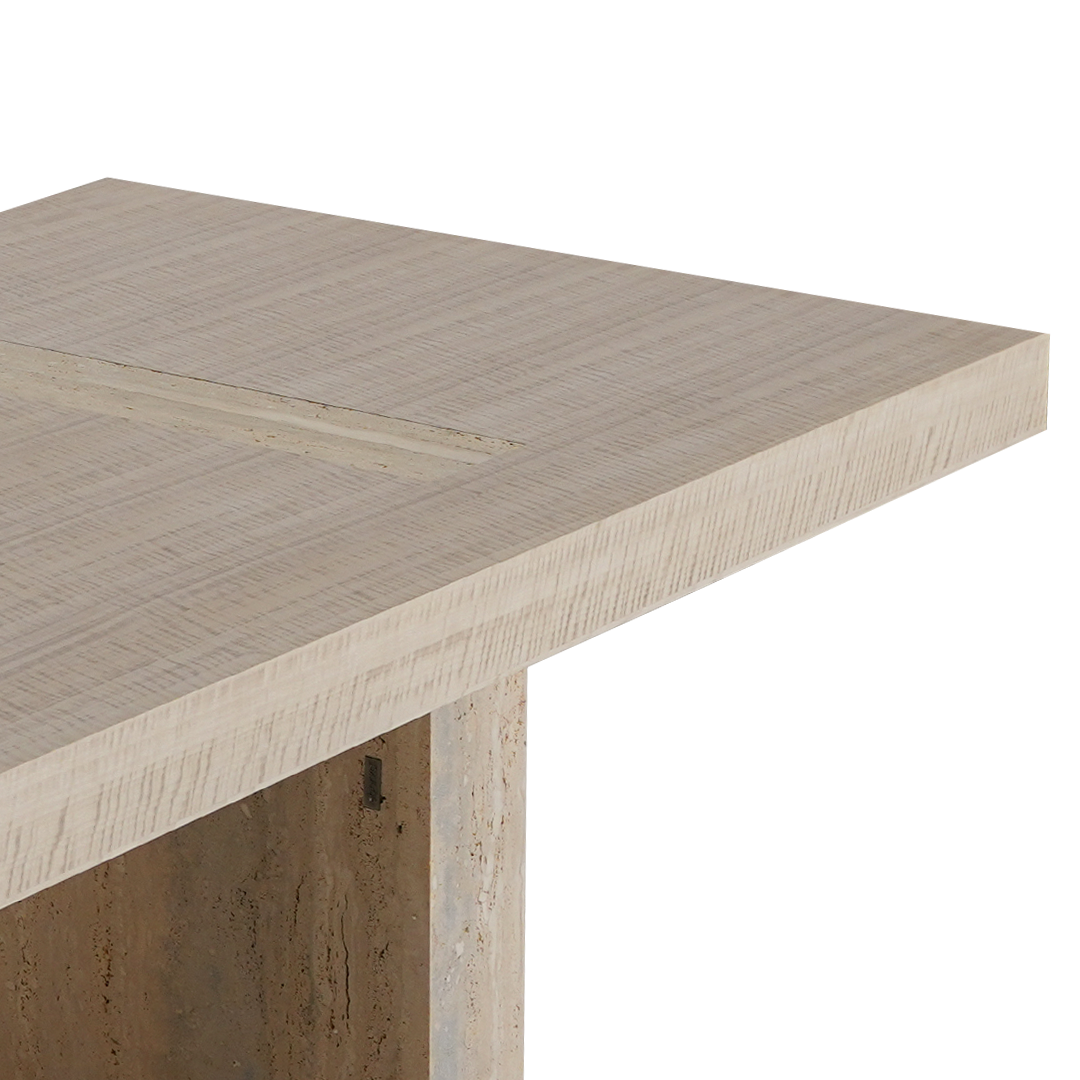 Athens Dining Table With Wooden Top & Travertine Base - EB01DT - Dining Tables - ebarza Furniture UAE | Shop Modern Furniture in Abu Dhabi & Dubai - مفروشات ايبازرا في الامارات | تسوق اثاث عصري وديكورات مميزة في دبي وابوظبي