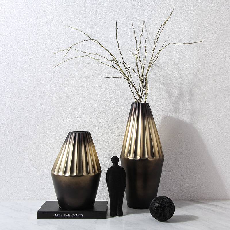 Black Gold Bottle-A Fa-D1943A - Vases - ebarza Furniture UAE | Shop Modern Furniture in Abu Dhabi & Dubai - مفروشات ايبازرا في الامارات | تسوق اثاث عصري وديكورات مميزة في دبي وابوظبي