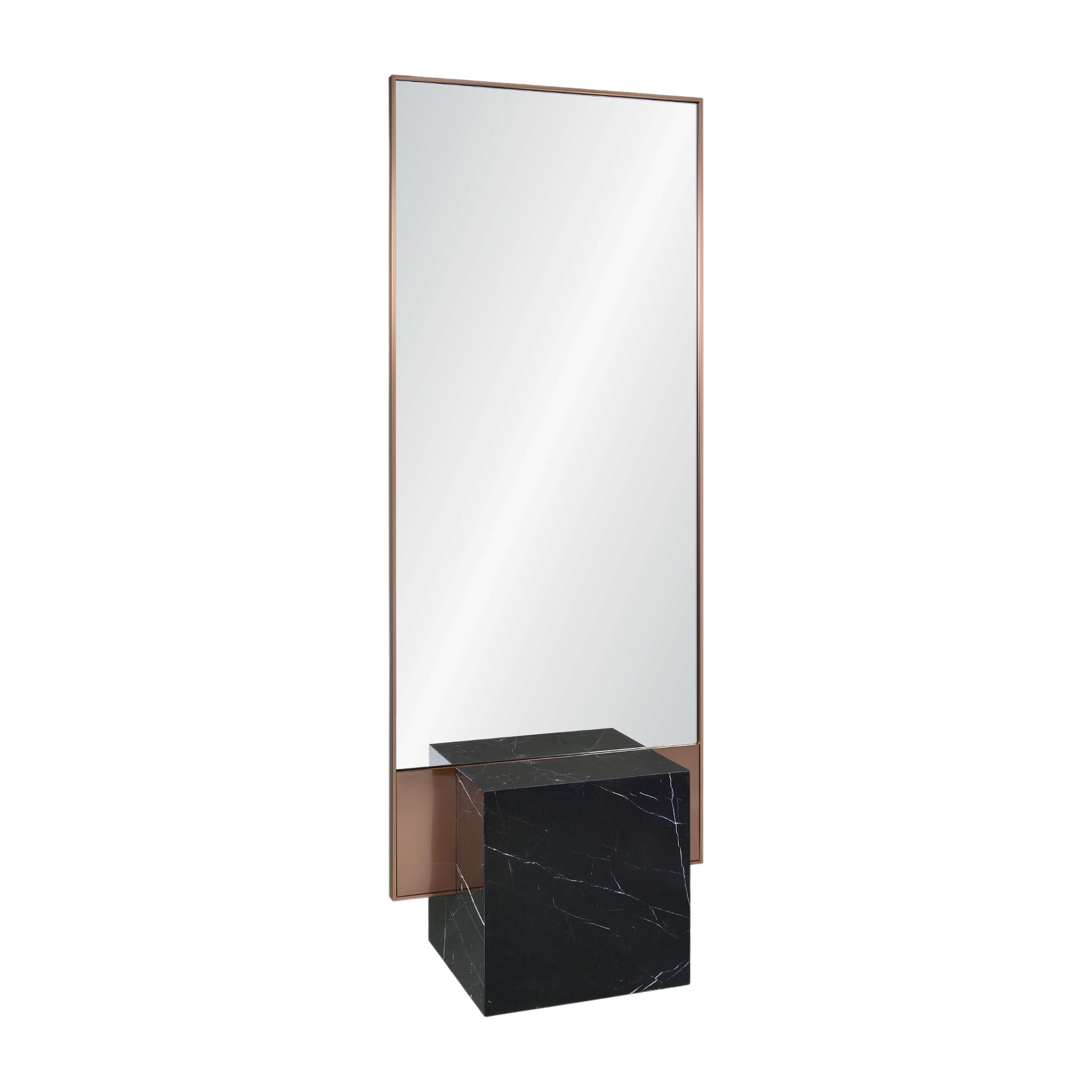 Black Natural Marble With Brushed Rosegold Floor Mirror OA-9358-RoseGold and black base - Mirrors - ebarza Furniture UAE | Shop Modern Furniture in Abu Dhabi & Dubai - مفروشات ايبازرا في الامارات | تسوق اثاث عصري وديكورات مميزة في دبي وابوظبي