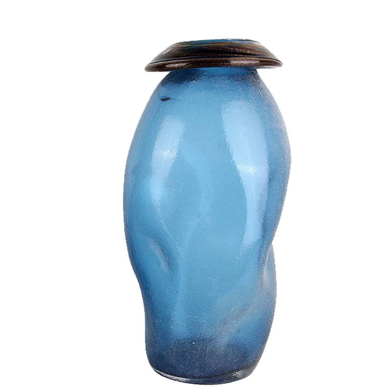 Blue Glass Vase-L Fl-Zs252A - Vases - ebarza Furniture UAE | Shop Modern Furniture in Abu Dhabi & Dubai - مفروشات ايبازرا في الامارات | تسوق اثاث عصري وديكورات مميزة في دبي وابوظبي