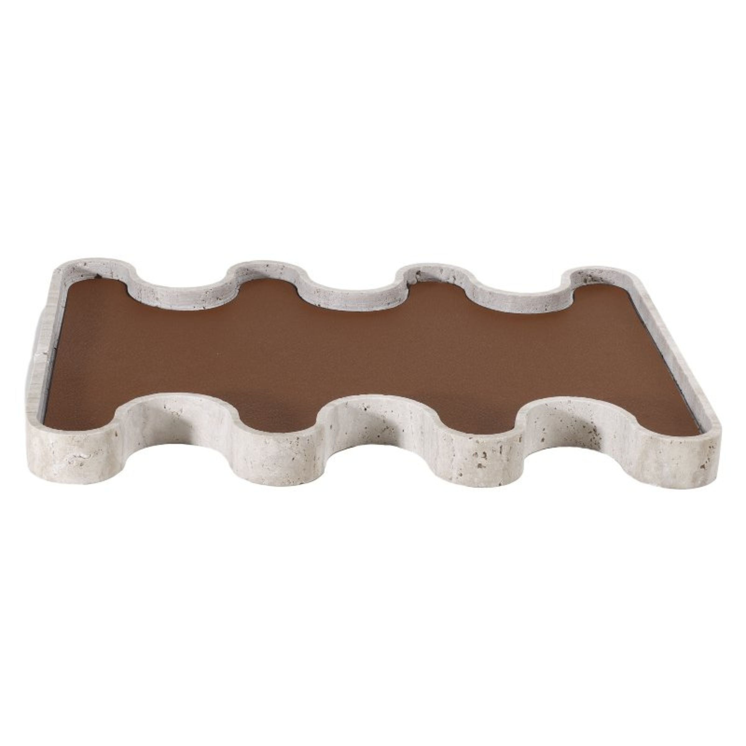 BROWN MARBLE LEATHER TRAY-L G1000L - Trays - ebarza Furniture UAE | Shop Modern Furniture in Abu Dhabi & Dubai - مفروشات ايبازرا في الامارات | تسوق اثاث عصري وديكورات مميزة في دبي وابوظبي