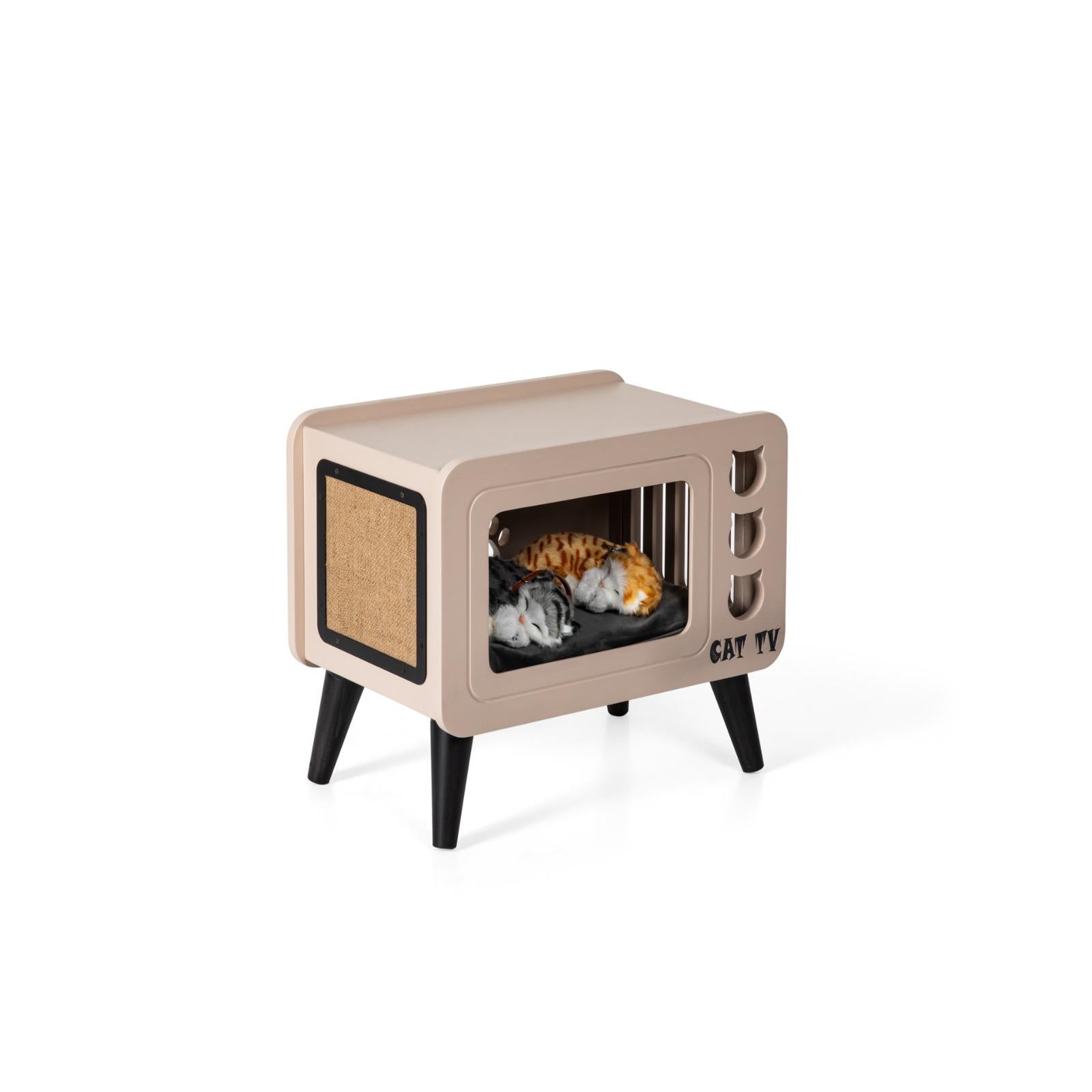 Cat Home & Vintage TV Coffee Table Cappuccino colour HW-CTCS1CT - Side Tables - ebarza Furniture UAE | Shop Modern Furniture in Abu Dhabi & Dubai - مفروشات ايبازرا في الامارات | تسوق اثاث عصري وديكورات مميزة في دبي وابوظبي