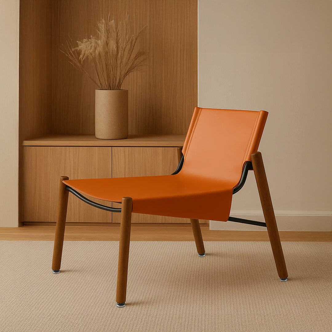 Orange Saddle Leather Lounge Chair LC027 - Lounge Chairs - ebarza Furniture UAE | Shop Modern Furniture in Abu Dhabi & Dubai - مفروشات ايبازرا في الامارات | تسوق اثاث عصري وديكورات مميزة في دبي وابوظبي