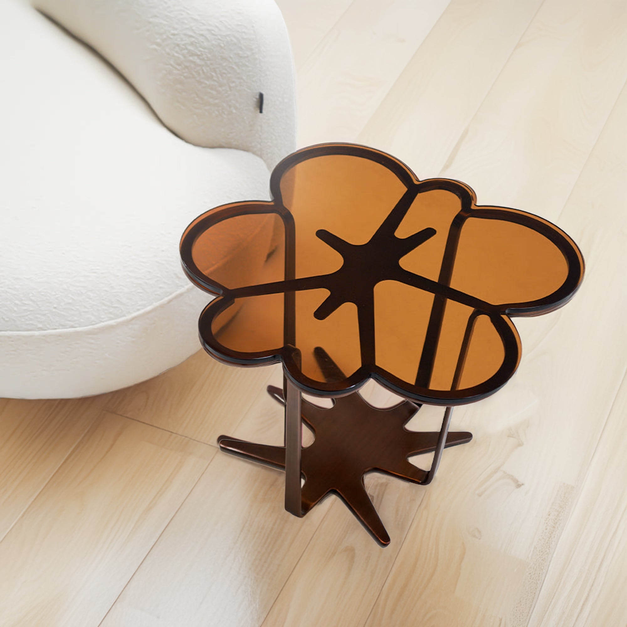 Glowing Blossom Glass Top Side Table ST760 - Side Tables - ebarza Furniture UAE | Shop Modern Furniture in Abu Dhabi & Dubai - مفروشات ايبازرا في الامارات | تسوق اثاث عصري وديكورات مميزة في دبي وابوظبي